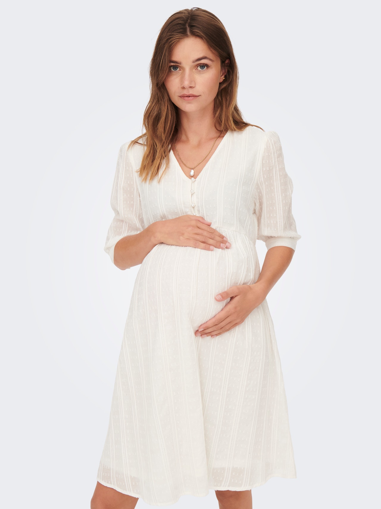 ONLY Mama 3/4 sleeved button tunic Dress -Cloud Dancer - 15268334