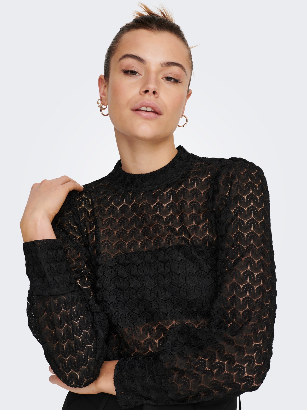 ONLY Lace top with volume sleeves -Black - 15268408