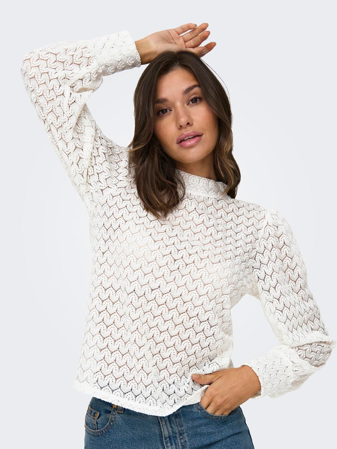ONLY Lace top with volume sleeves -Cloud Dancer - 15268408