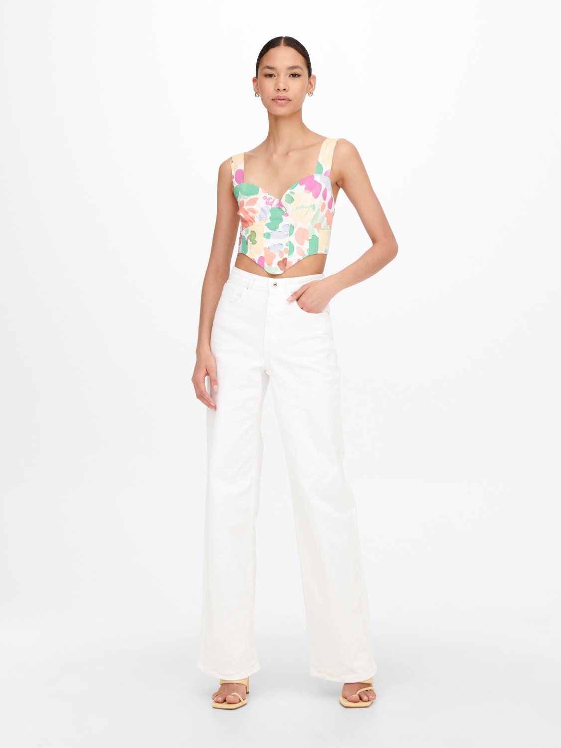 ONLY Cropped V-Neck Top -White - 15268500