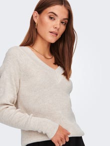 ONLY V-neck Knitted Pullover -Pumice Stone - 15268801
