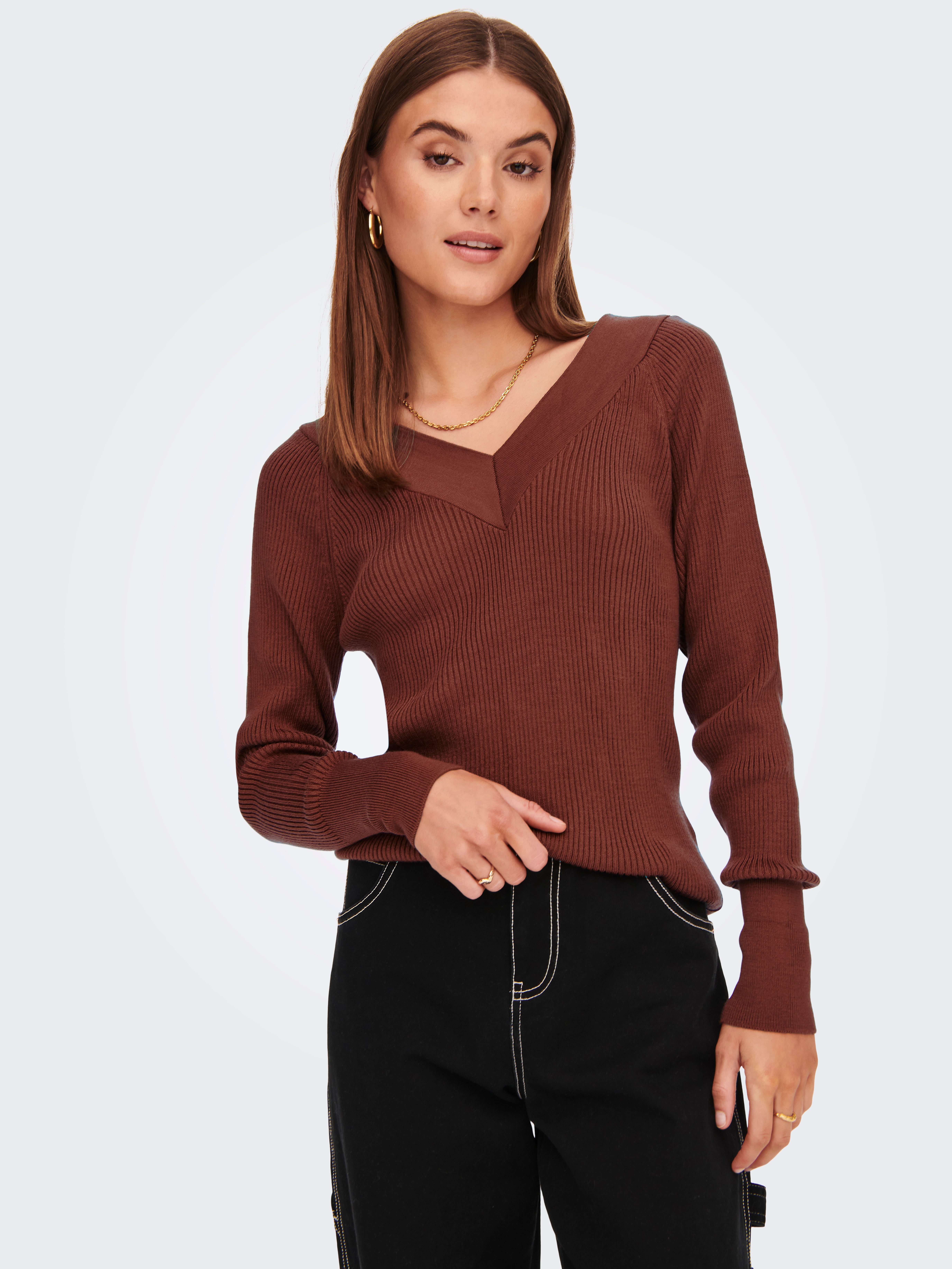 V-neck Knitted Pullover | Dark Red | ONLY®