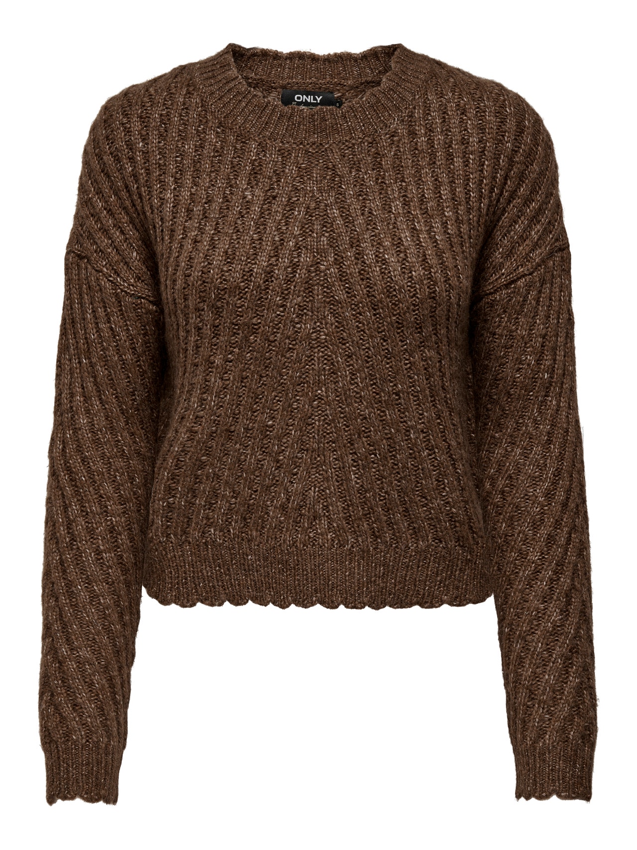 ONLY O-neck knitted pullover -Potting Soil - 15269070