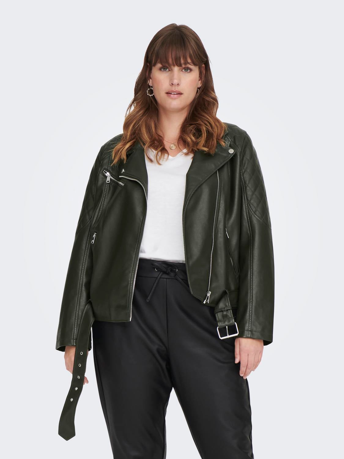 dark green faux leather jacket