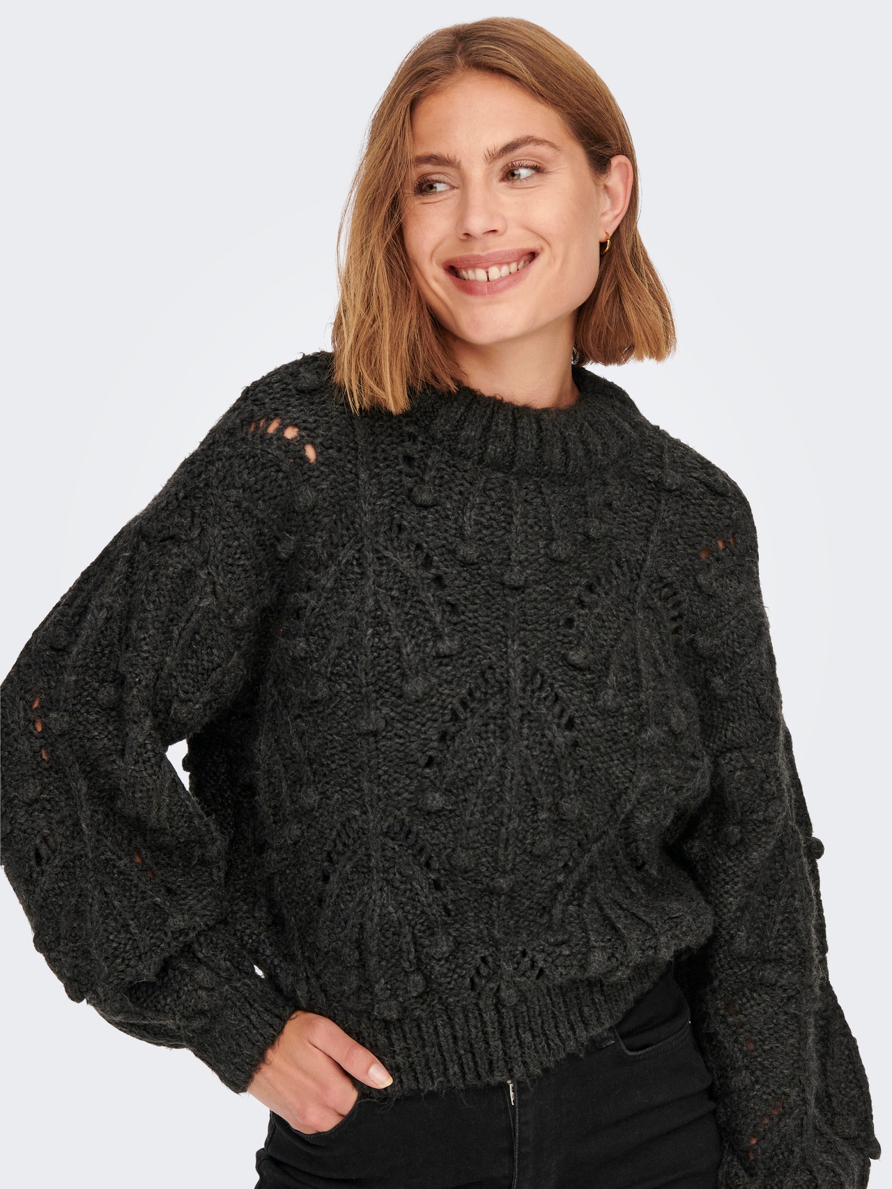 ONLY STRUCTURED Knitted Pullover -Dark Grey Melange - 15269294