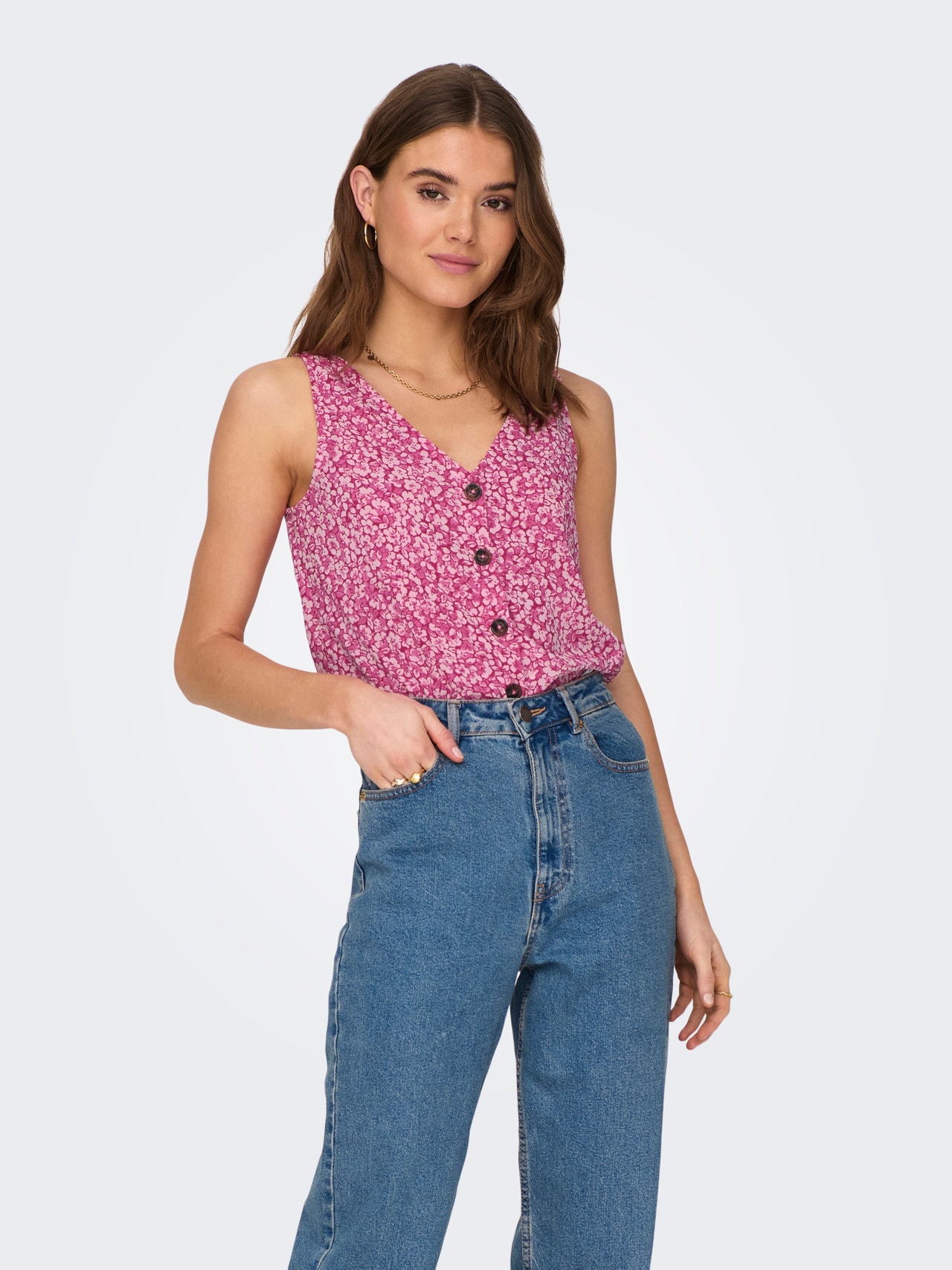 ONLY Button detailed Top -Very Berry - 15269332