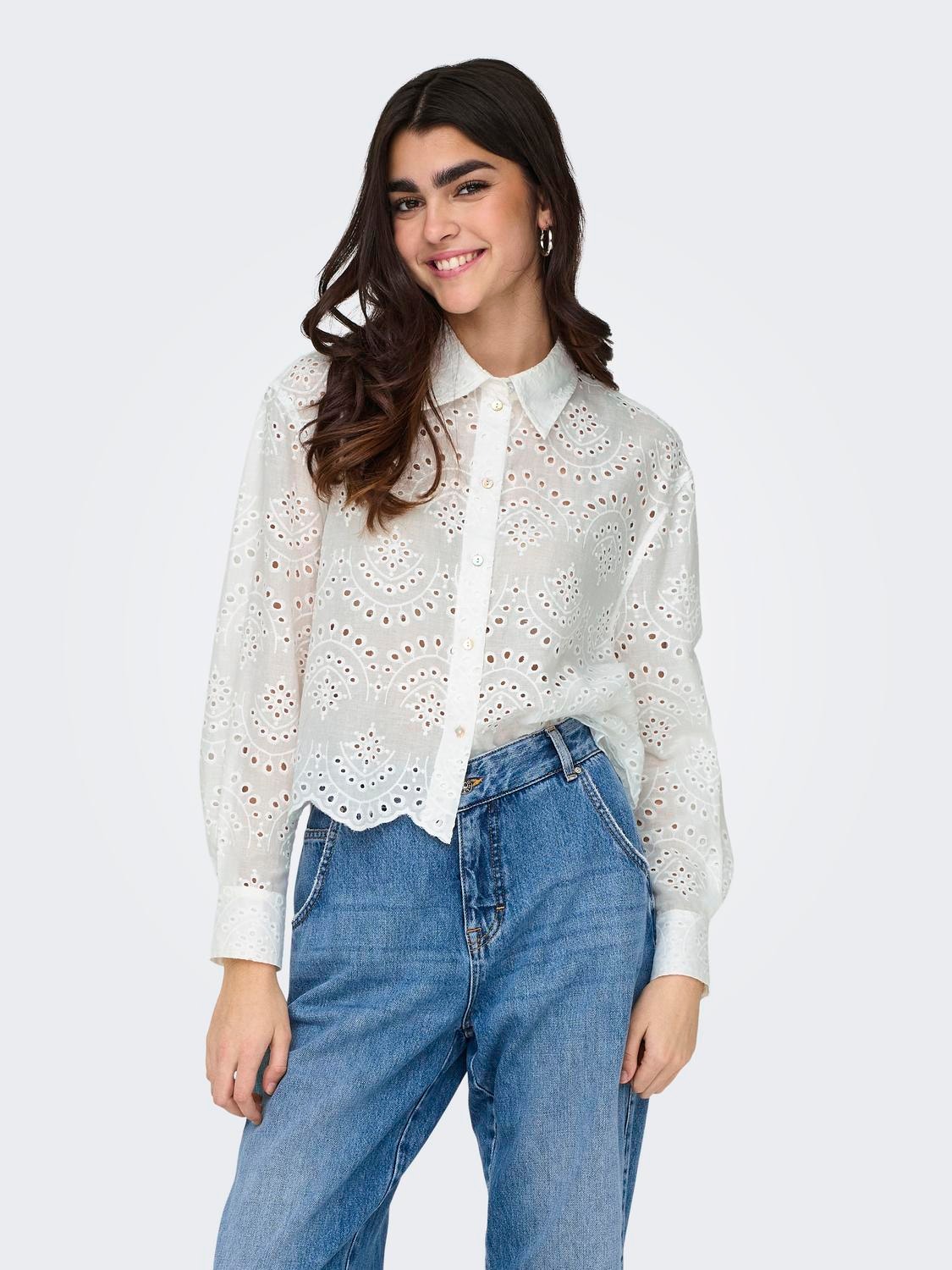 ONLY Loose Fit Shirt collar Buttoned cuffs Dropped shoulders Shirt -Cloud Dancer - 15269568
