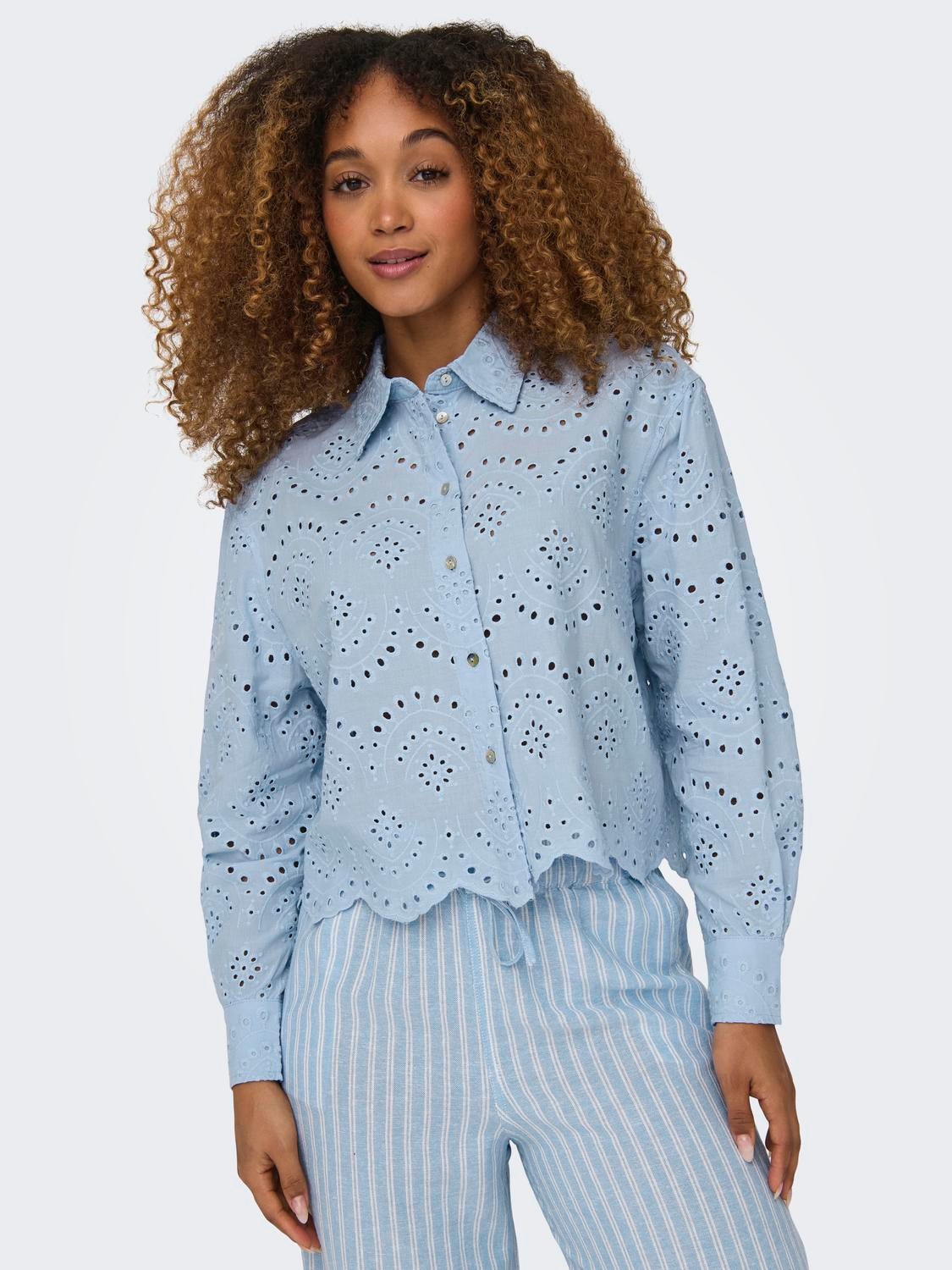 ONLY Locker geschnitten Hemdkragen Ärmelbündchen mit Knopf Tief angesetzte Schulter Hemd -Cashmere Blue - 15269568