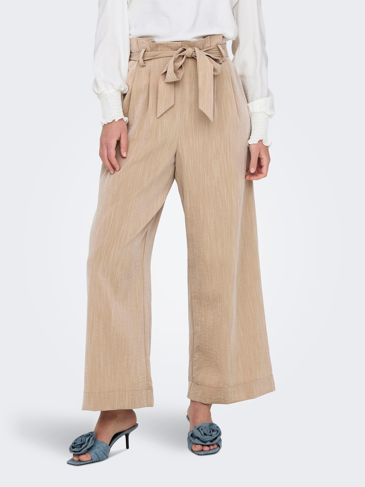 ONLY Flared bukser med bindebånd -Safari - 15269628