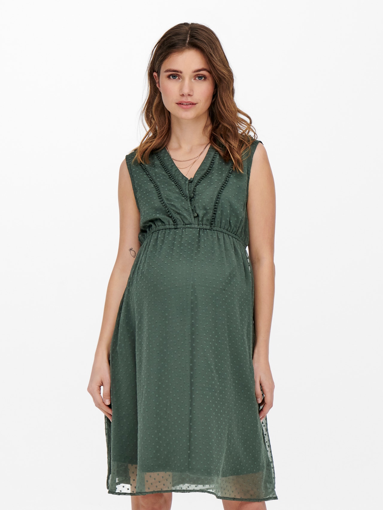 ONLY Slim Fit V-Ausschnitt Langes Kleid -Balsam Green - 15269634