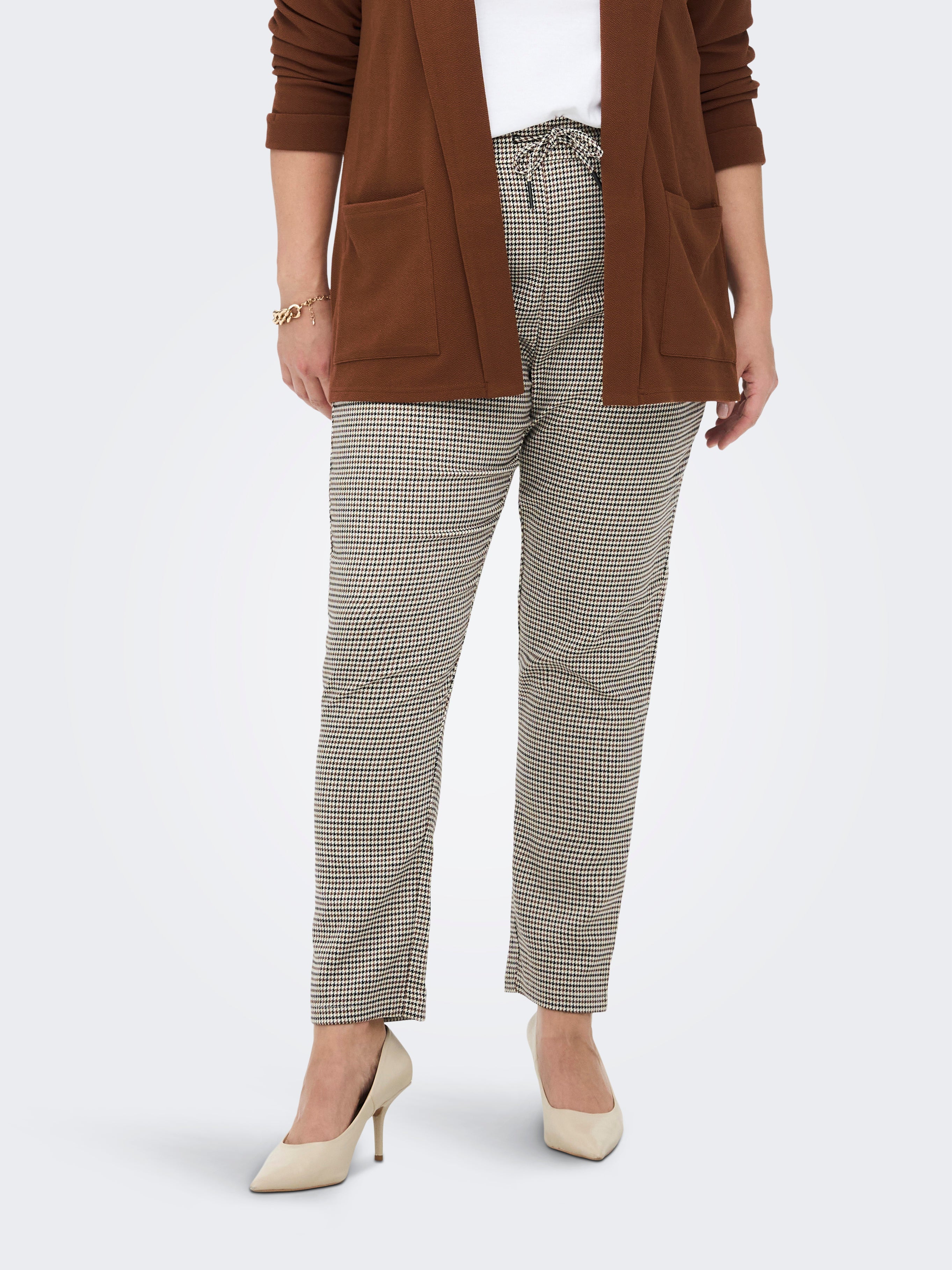 Buy Taanz Women Blue & Brown Smart Straight Fit Checked Cigarette Trousers  - Trousers for Women 7668608 | Myntra