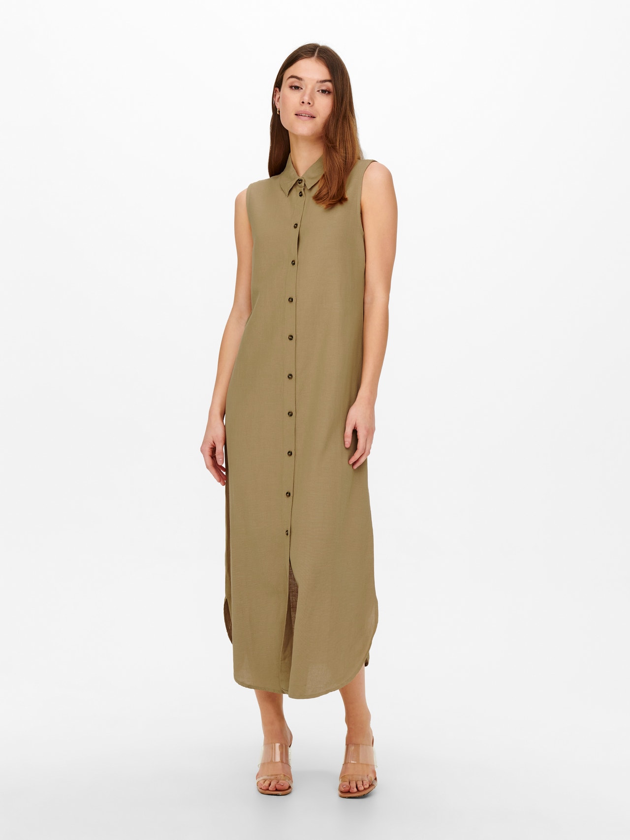 ONLY Longue en lin Robe-chemise -Tannin - 15269921