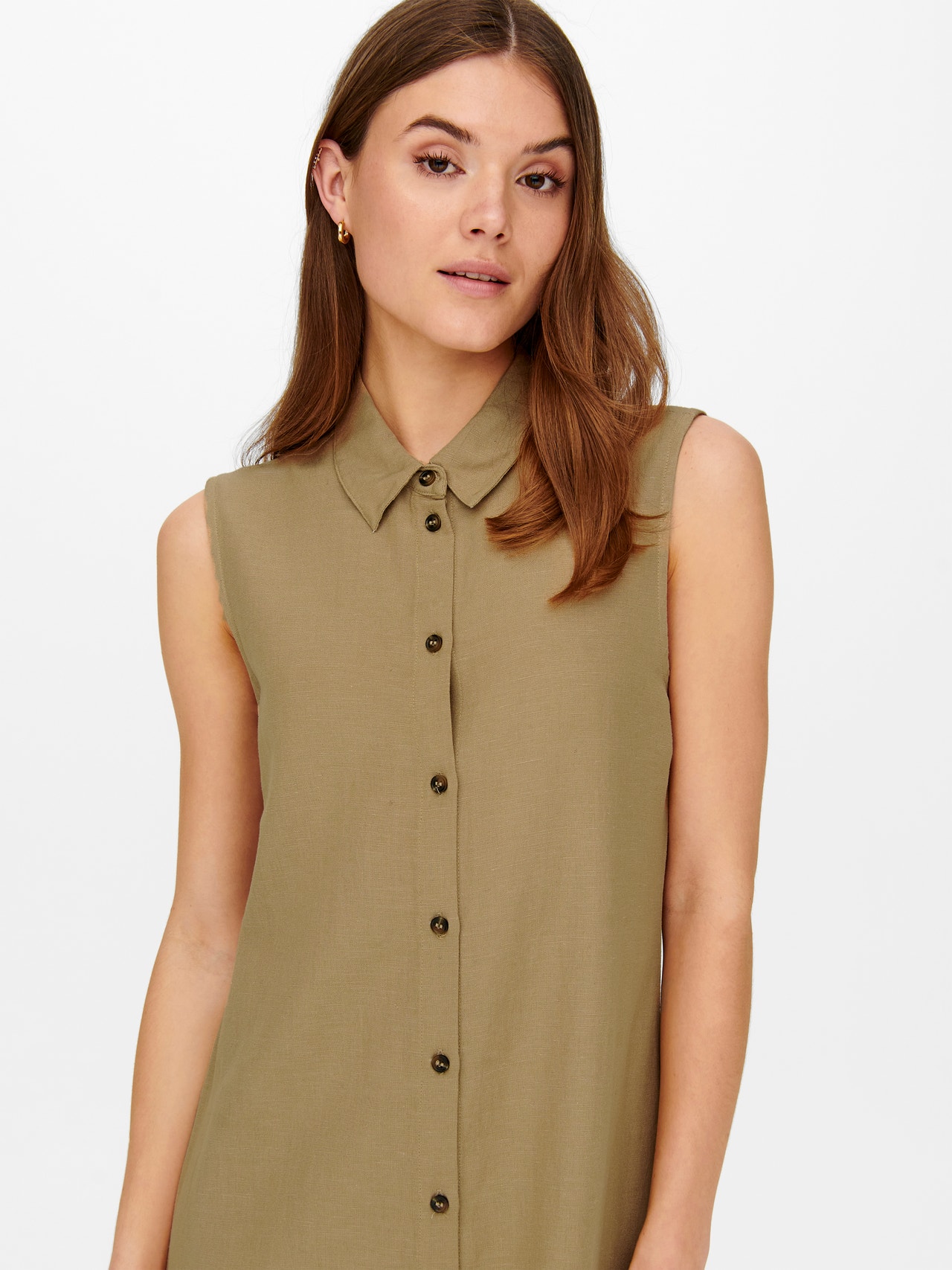 ONLY Longue en lin Robe-chemise -Tannin - 15269921