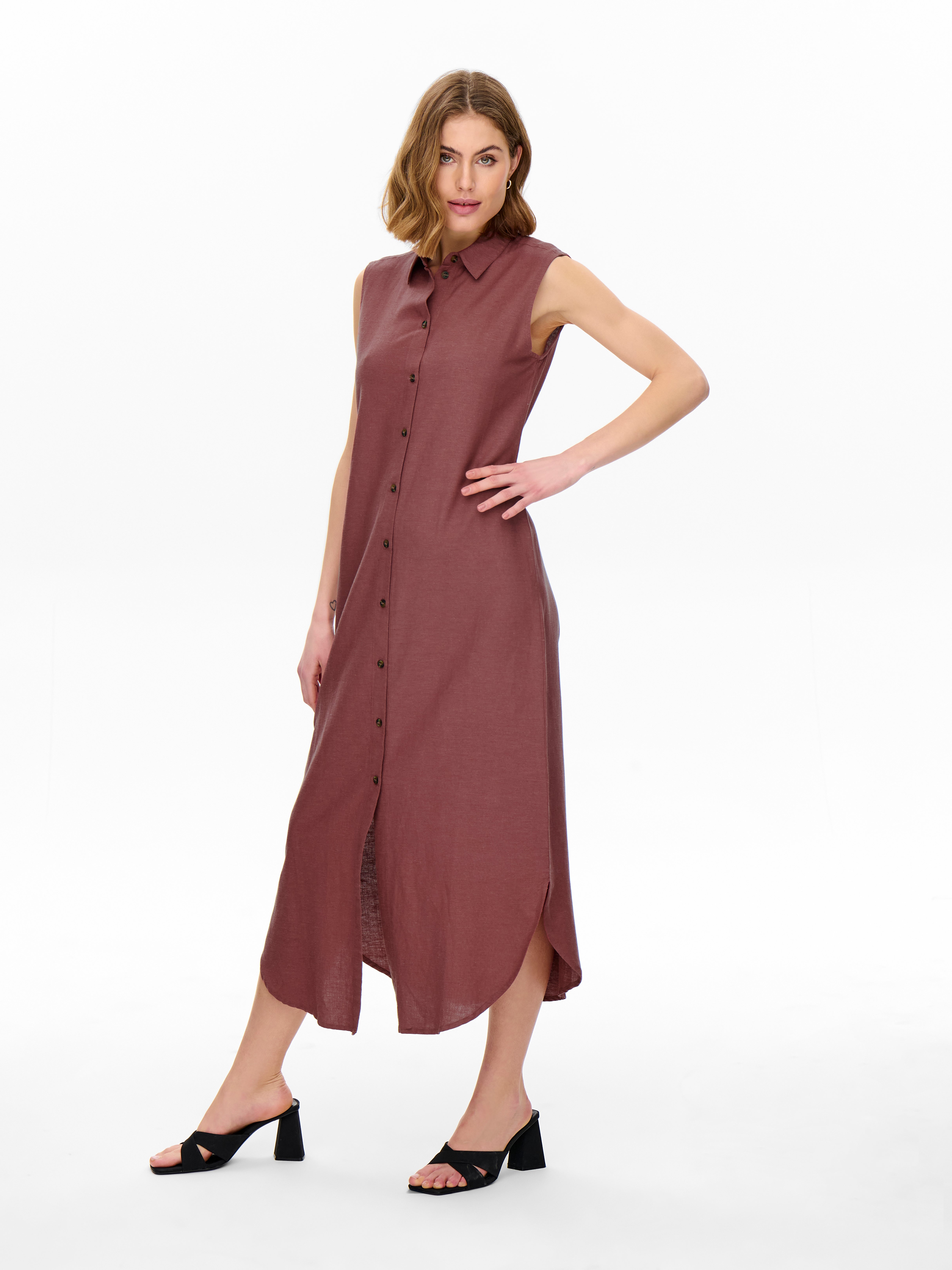 Long linen Shirt dress Dark Red ONLY®