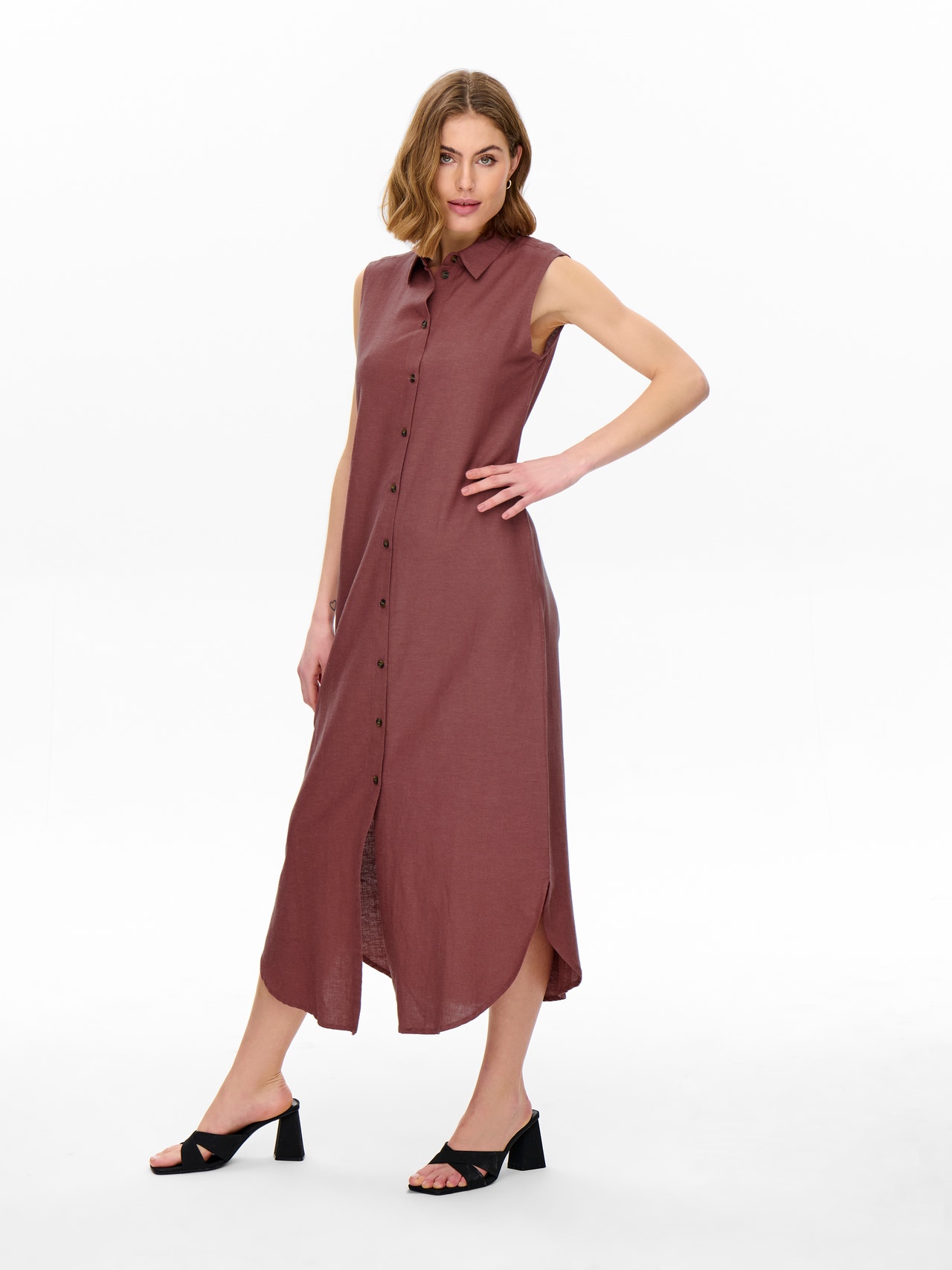 ONLY Long linen Shirt dress -Apple Butter - 15269921