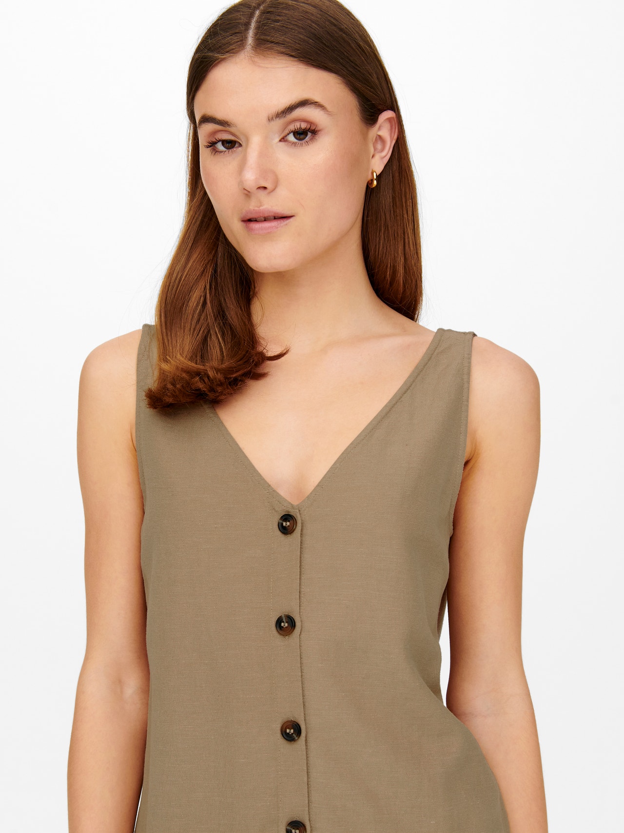 ONLY Short sleeved linen button Top -Tannin - 15269929