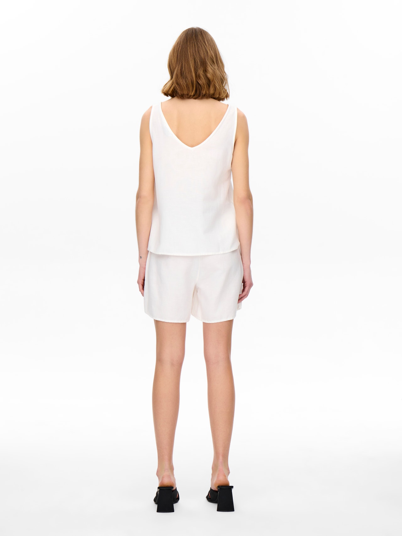 ONLY Short sleeved linen button Top -Tofu - 15269929