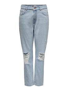 ONLY Jeans Straight Fit Taille haute Ourlets déchirés -Light Blue - 15270098