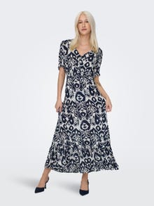 ONLY Regular Fit Round Neck Elasticated cuffs Long dress -Night Sky - 15270519