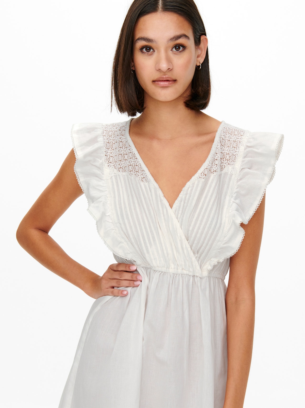 V-ringning med volang Ärmlös klänning | Vit | ONLY®