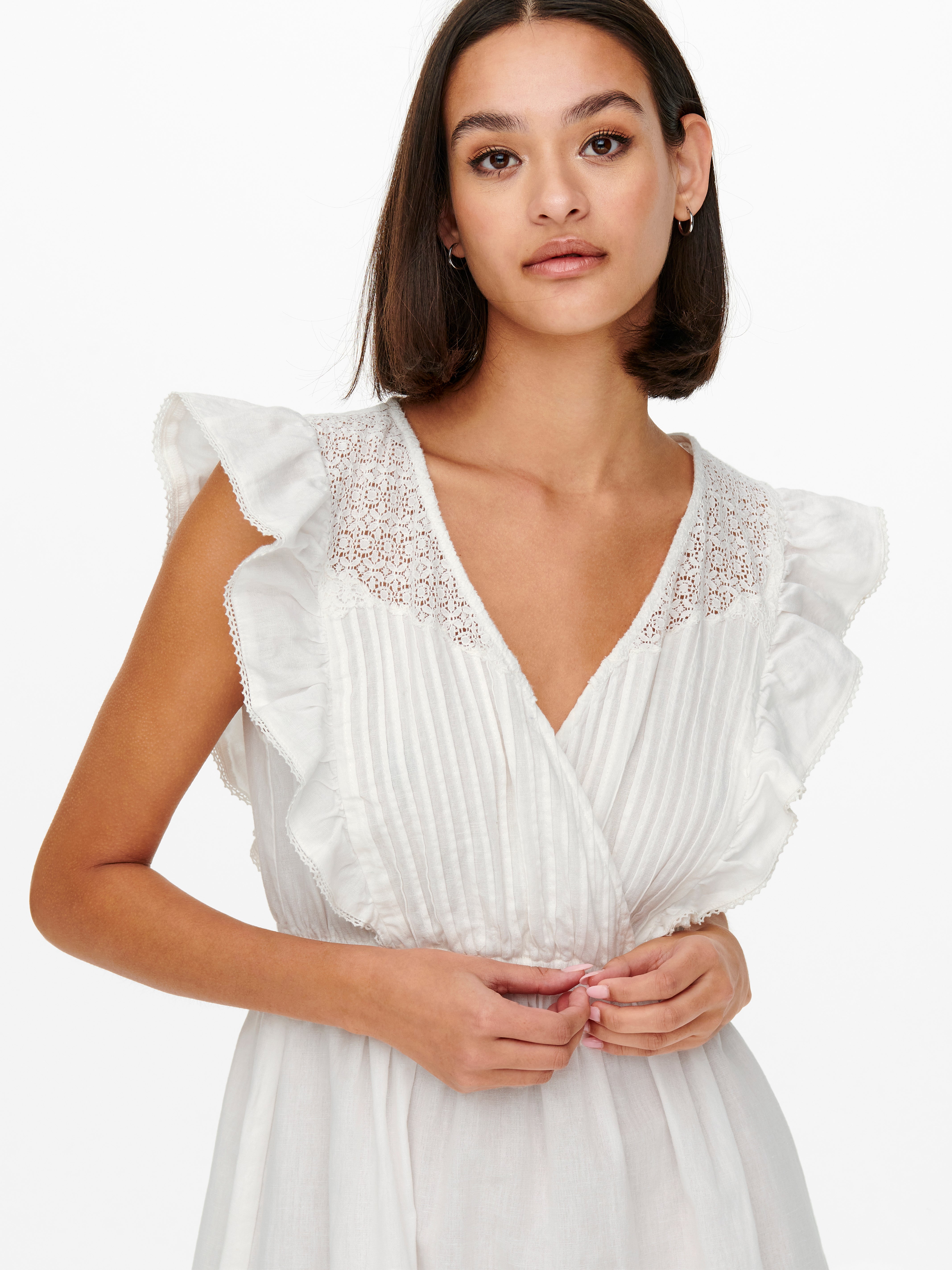 Frill v neck clearance dress