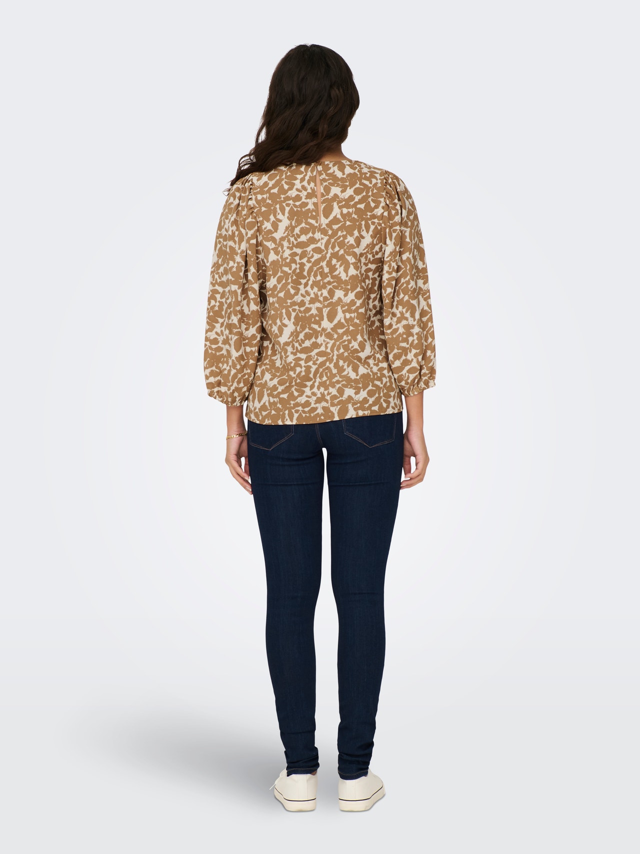 ONLY Loose fit O-hals Gesmokte mouwuiteinden Ballonmouwen Top -Toasted Coconut - 15270946