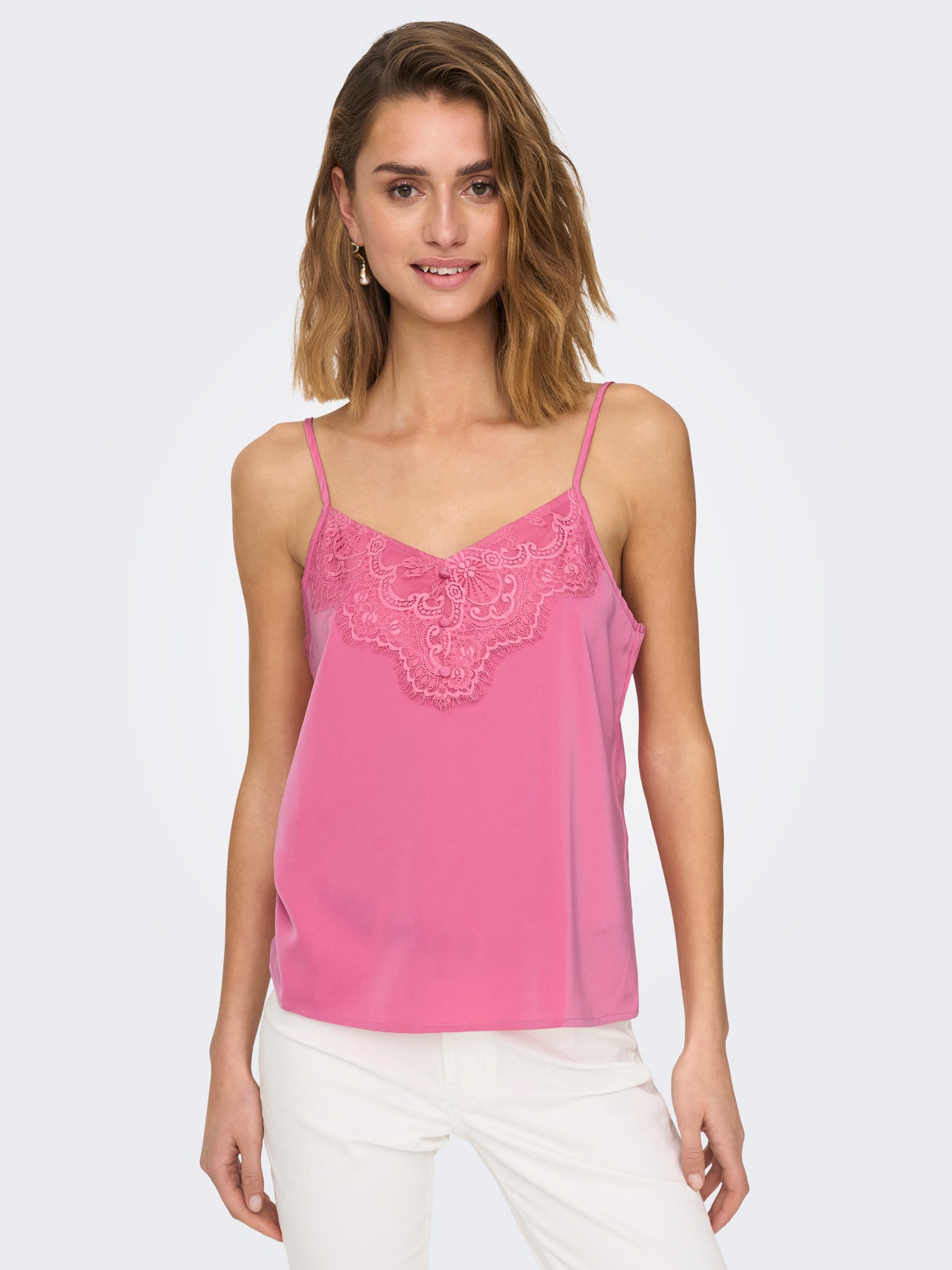 ONLY Top Regular Fit Scollo a V -Pink Power - 15270949