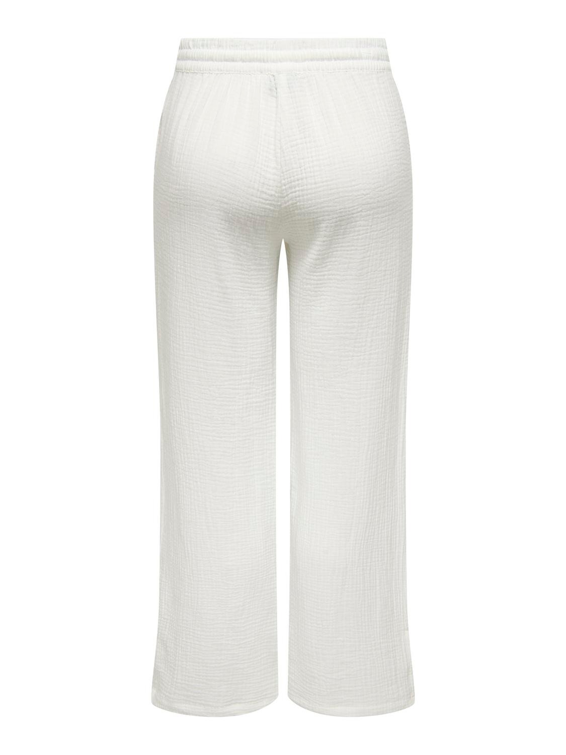 Wide leg trousers with slit, White