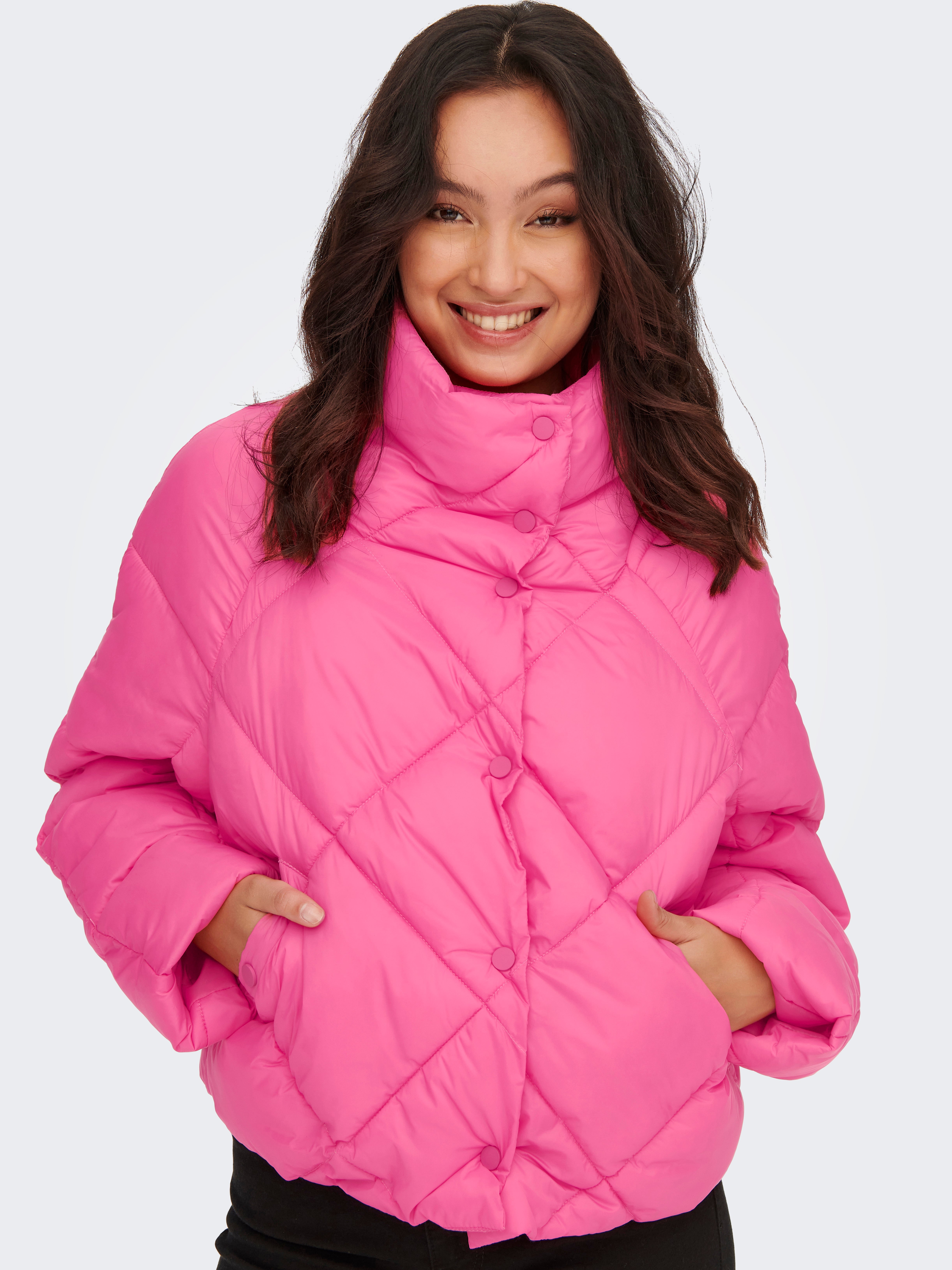 Only Play Plus Size High Neck Mid Waist Zipper Jacket For Women - Pink