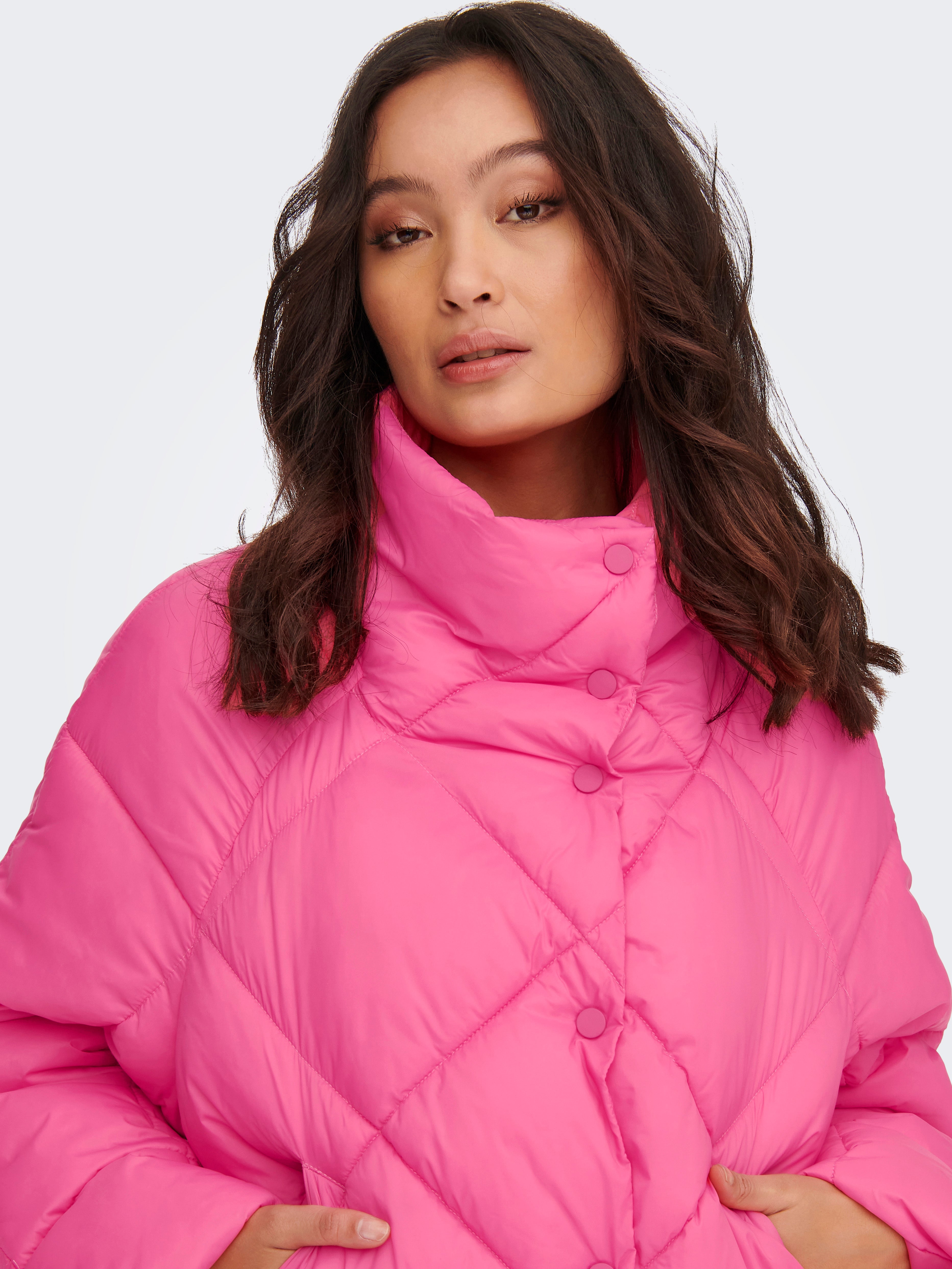 Only Play Plus Size High Neck Mid Waist Zipper Jacket For Women - Pink