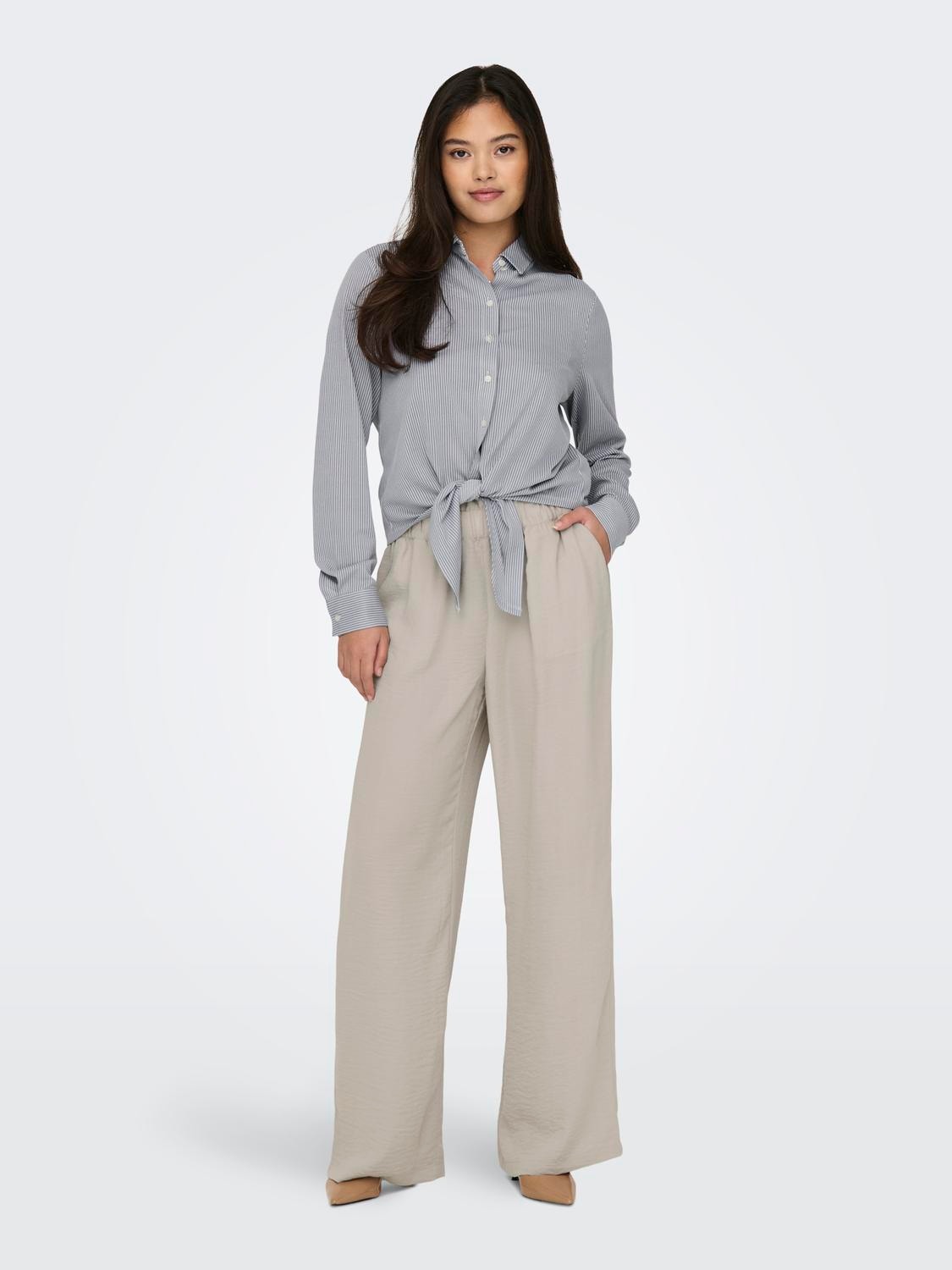 ONLY Pantalons Regular Fit Taille haute -Chateau Gray - 15271184