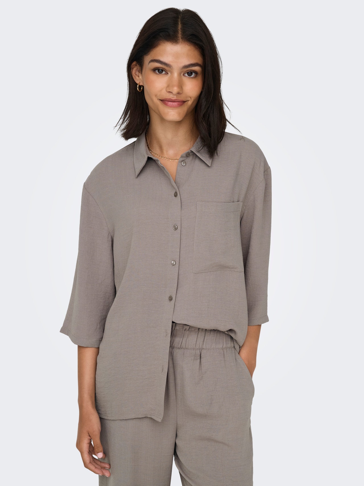 ONLY Loose Fit 3/4-Sleeves Shirt -Driftwood - 15271186
