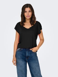 ONLY Top with lace edge -Black - 15271263