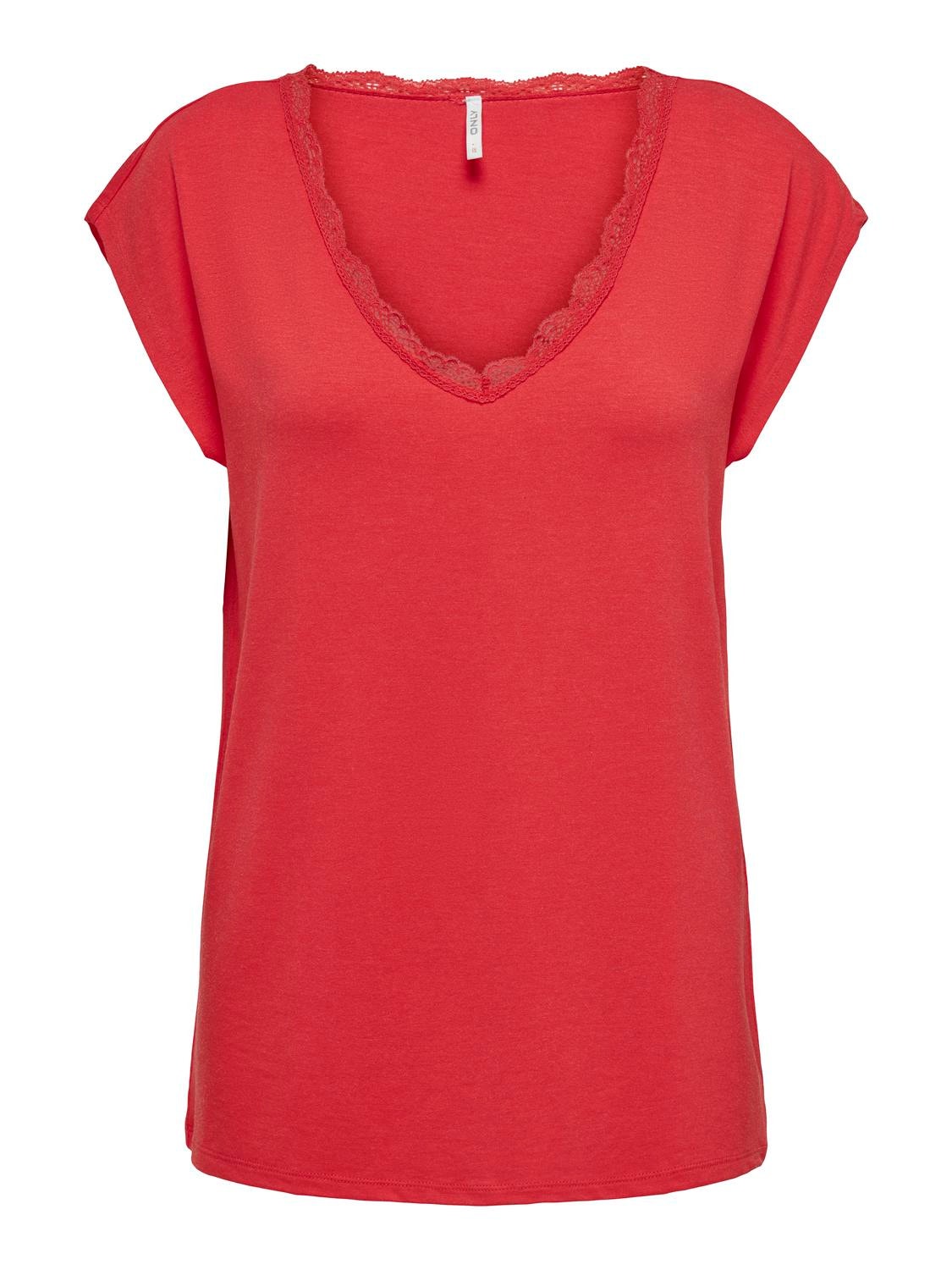 ONLY Top with lace edge -Cayenne - 15271263