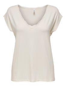 ONLY Top with lace edge -Cloud Dancer - 15271263