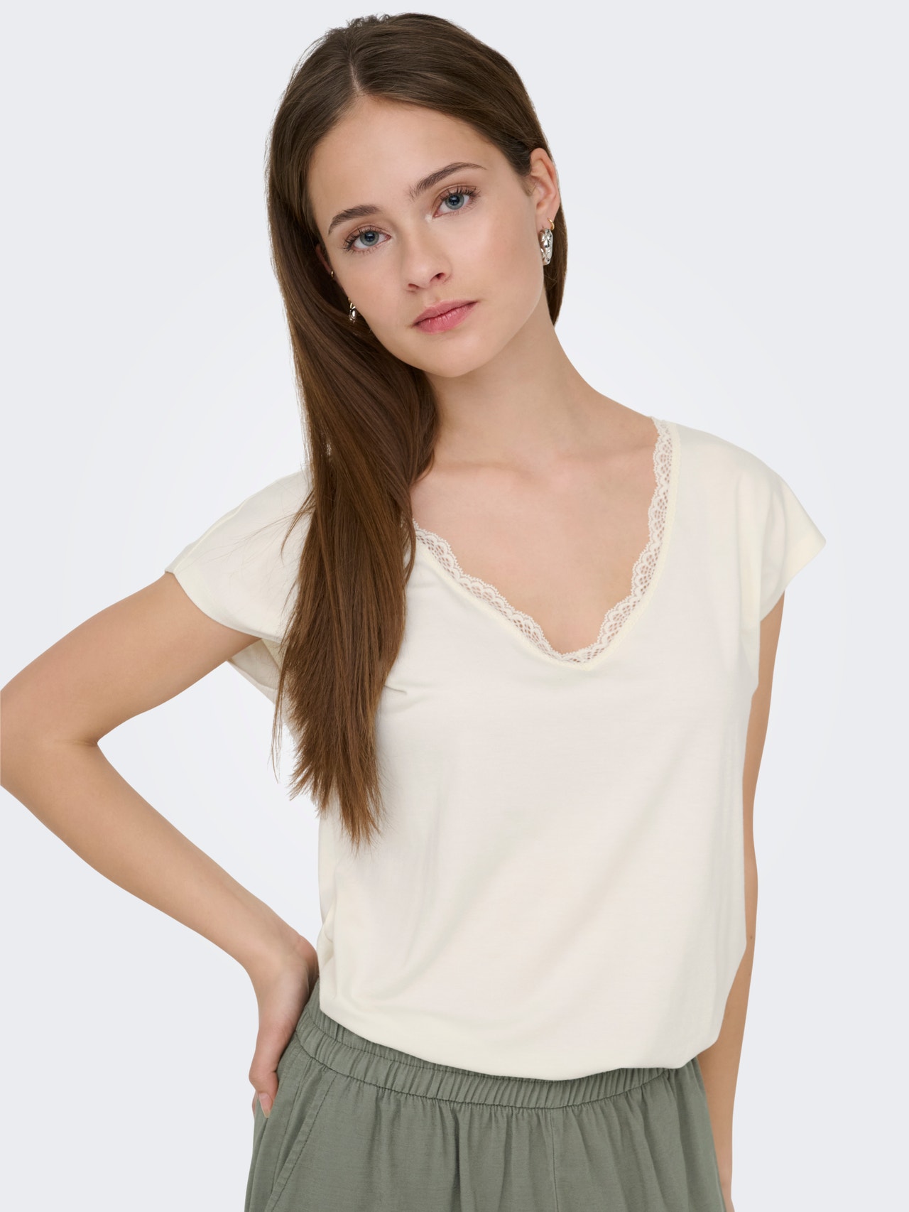 ONLY Tavapärane lõige V-kaelus Top -Cloud Dancer - 15271263