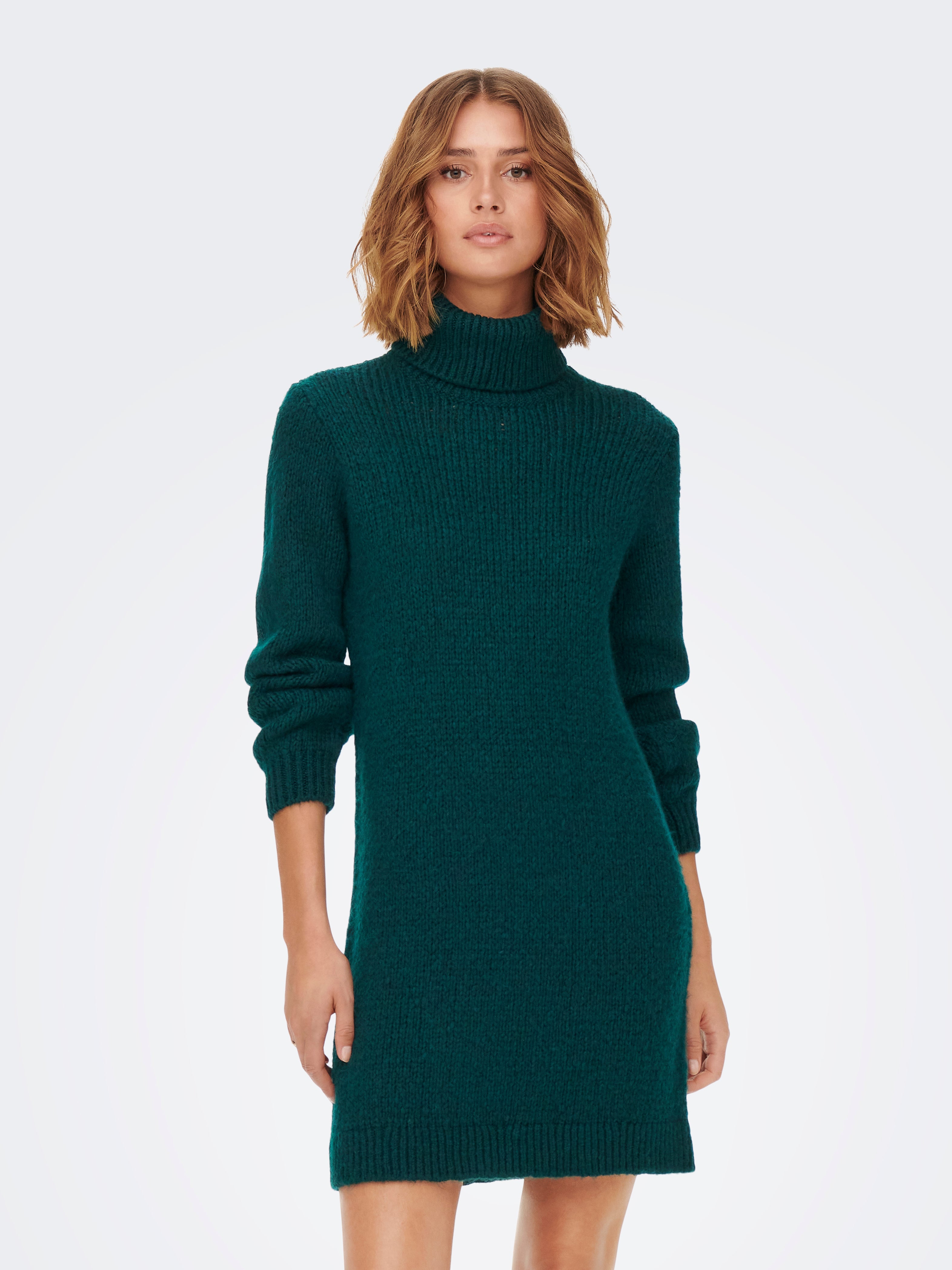 Roll Neck Knitted Dress | Medium Green 