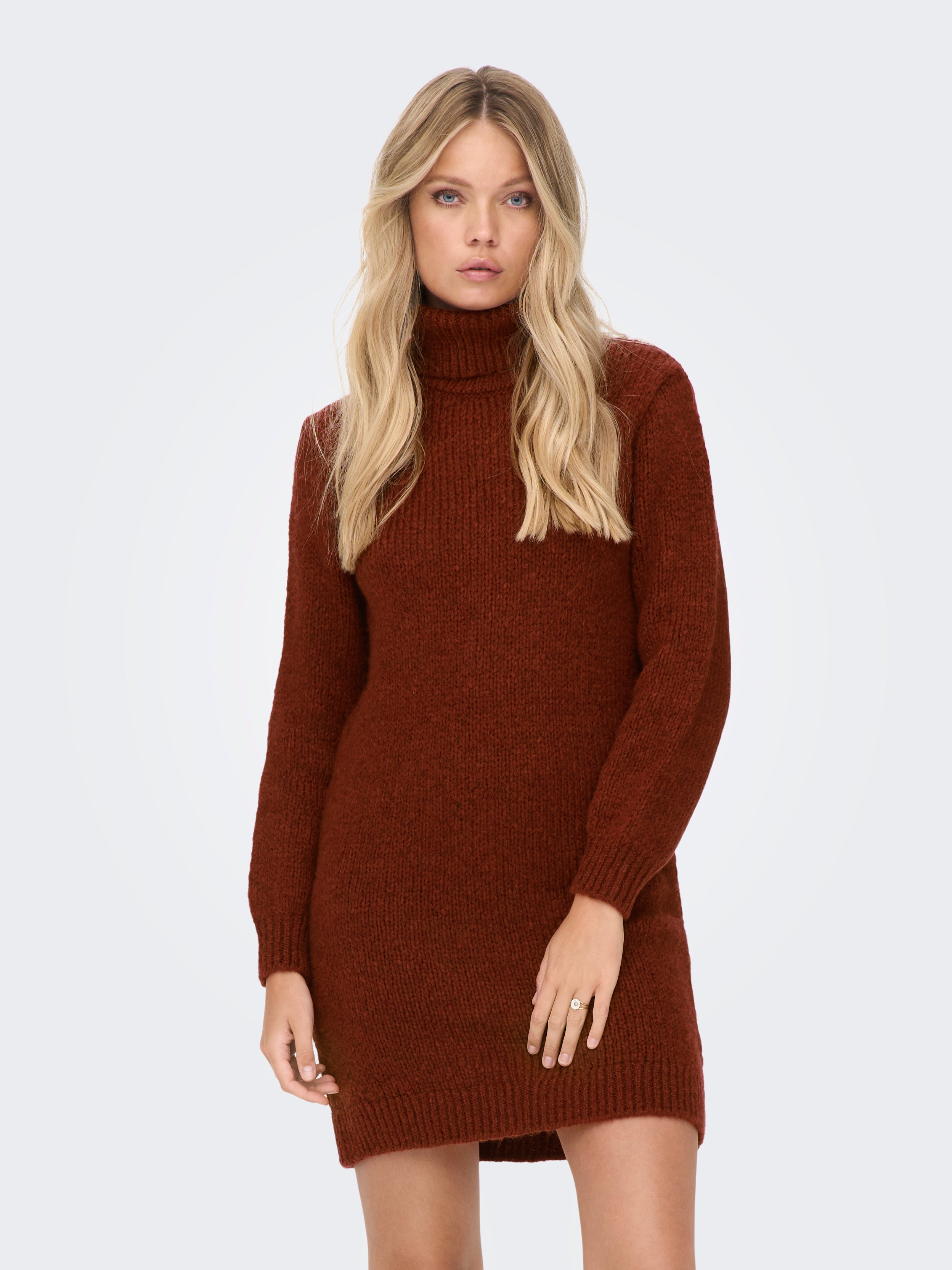 Roll Neck Knitted Dress | Dark Red | ONLY®