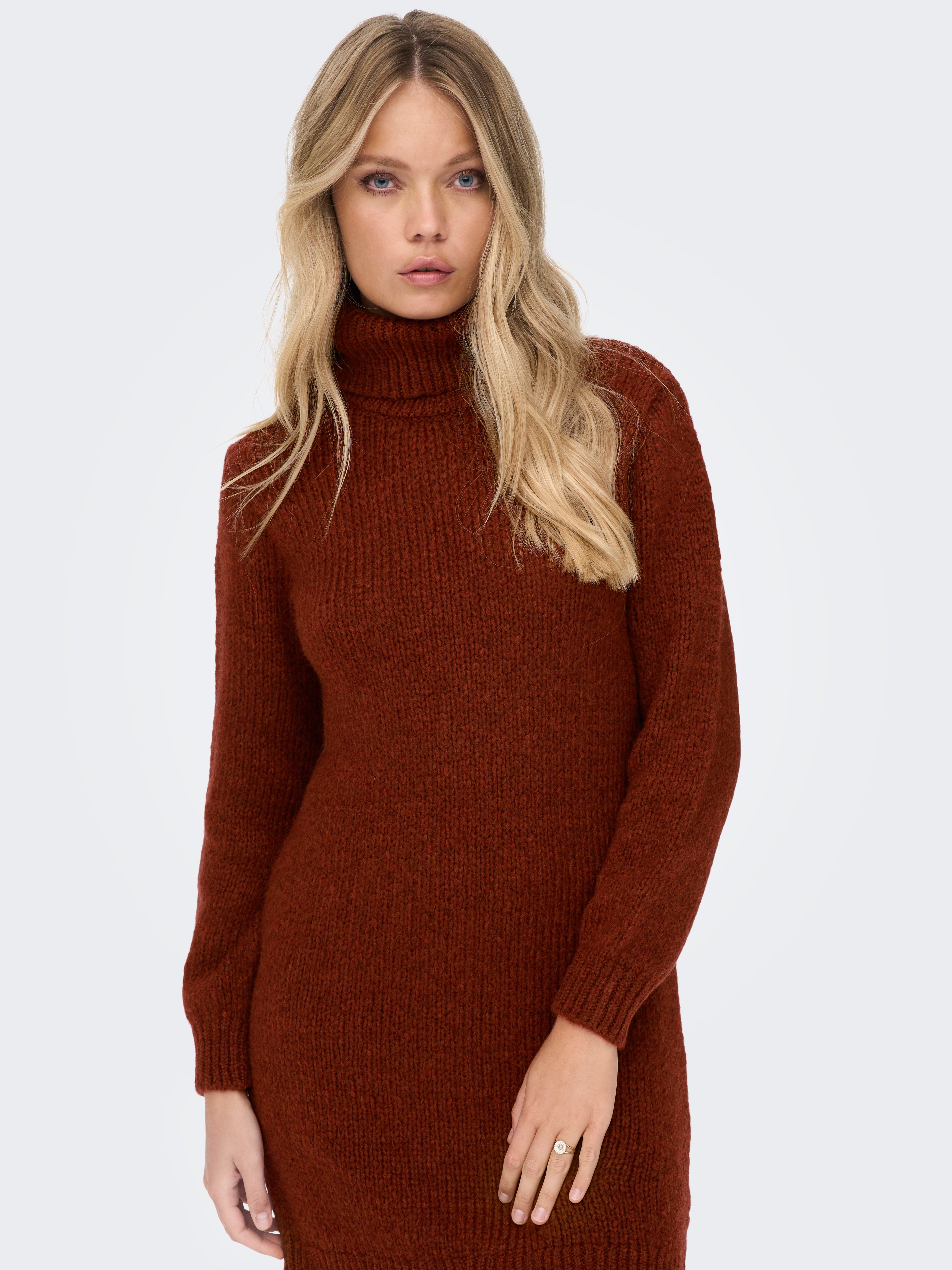 Roll Neck Knitted Dress | Dark Red | ONLY®