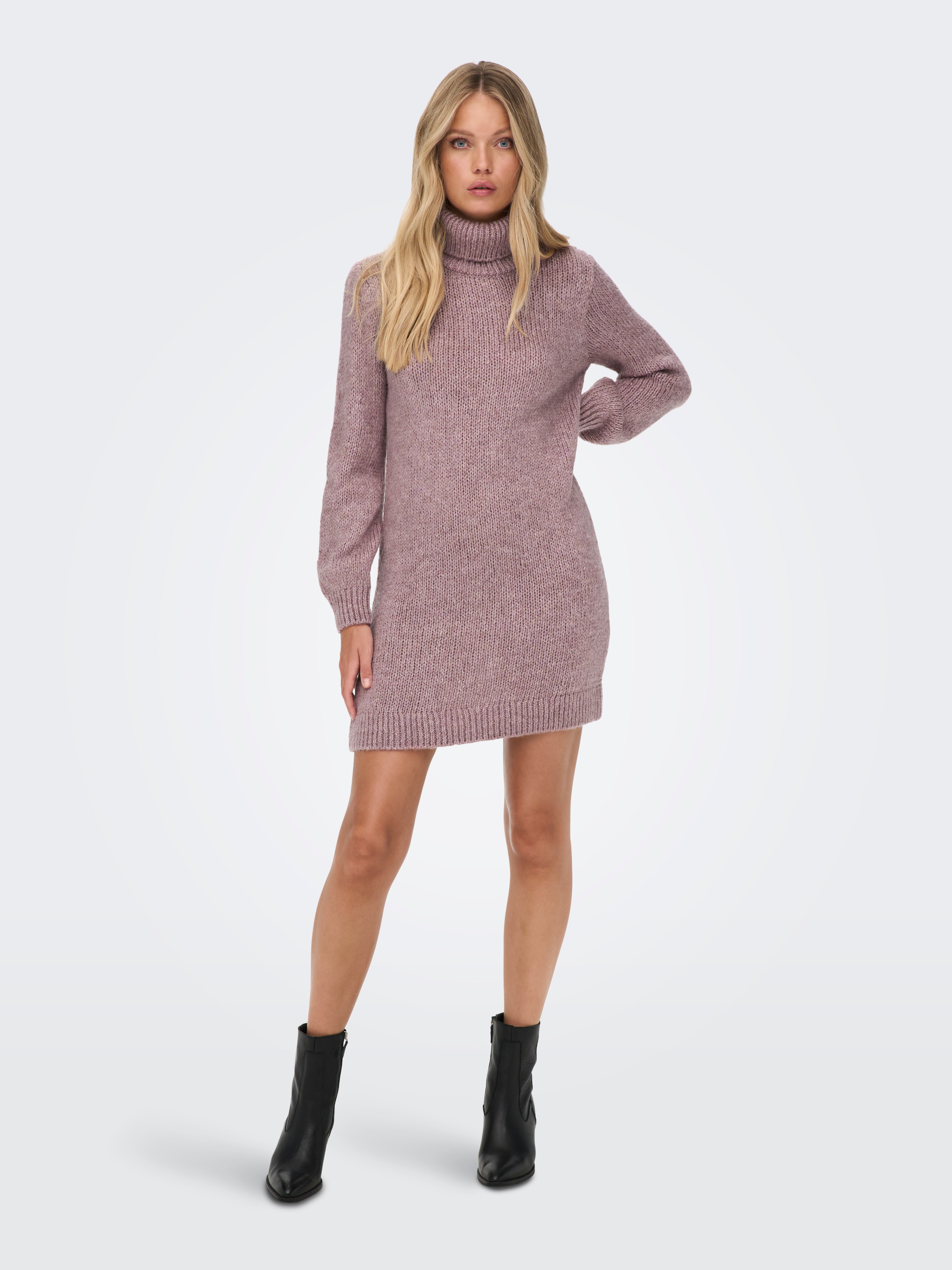 Roll Neck Knitted Dress | Light Purple 