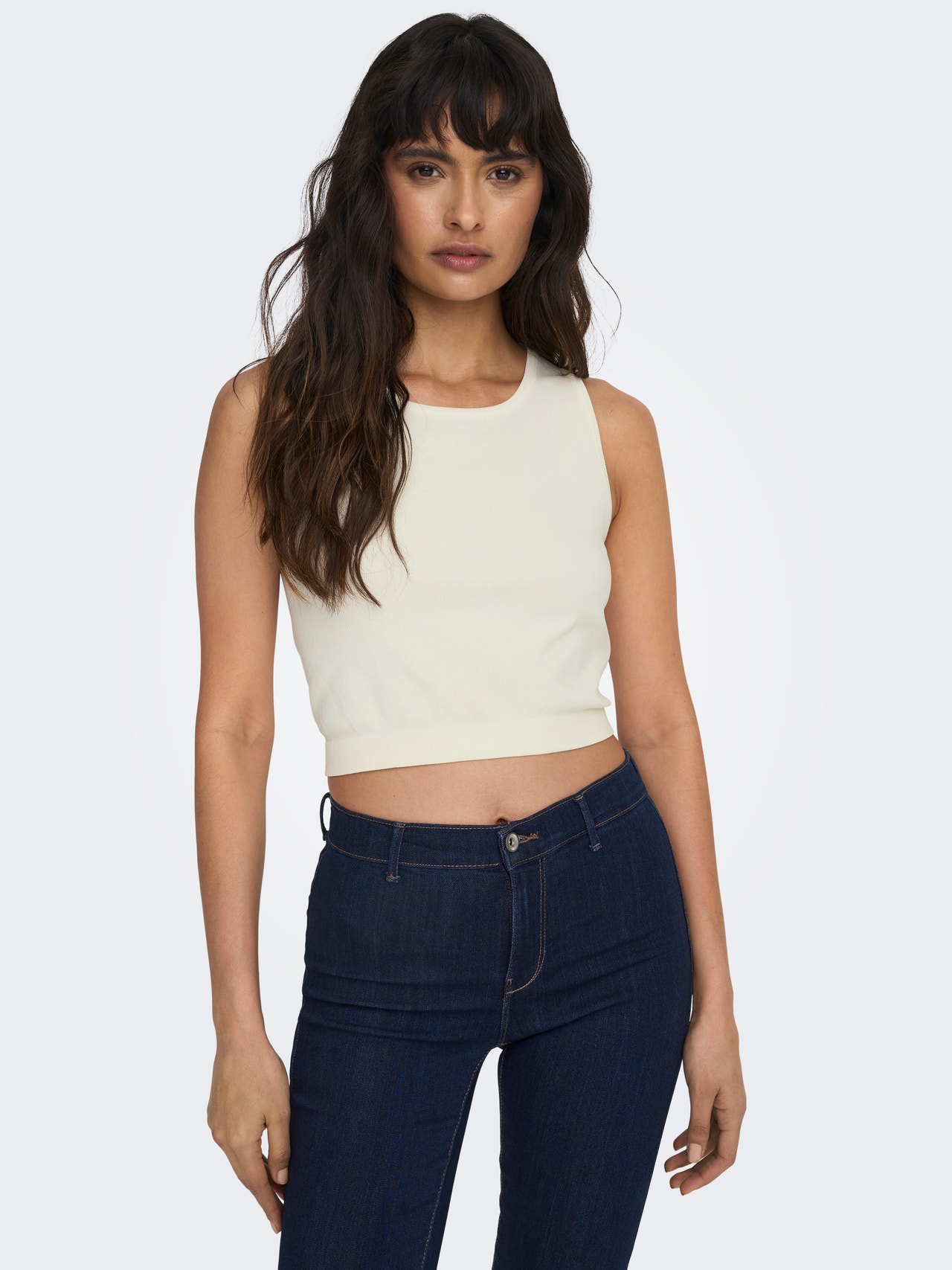 ONLY Cropped Fit Round Neck Tank-Top -Cloud Dancer - 15271533