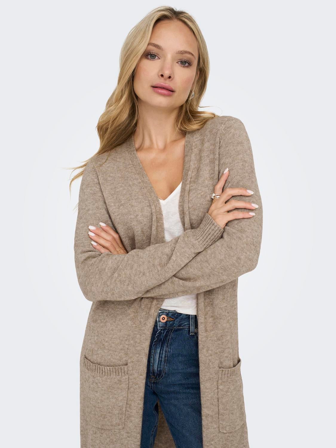 Long tan cardigan outlet sweater