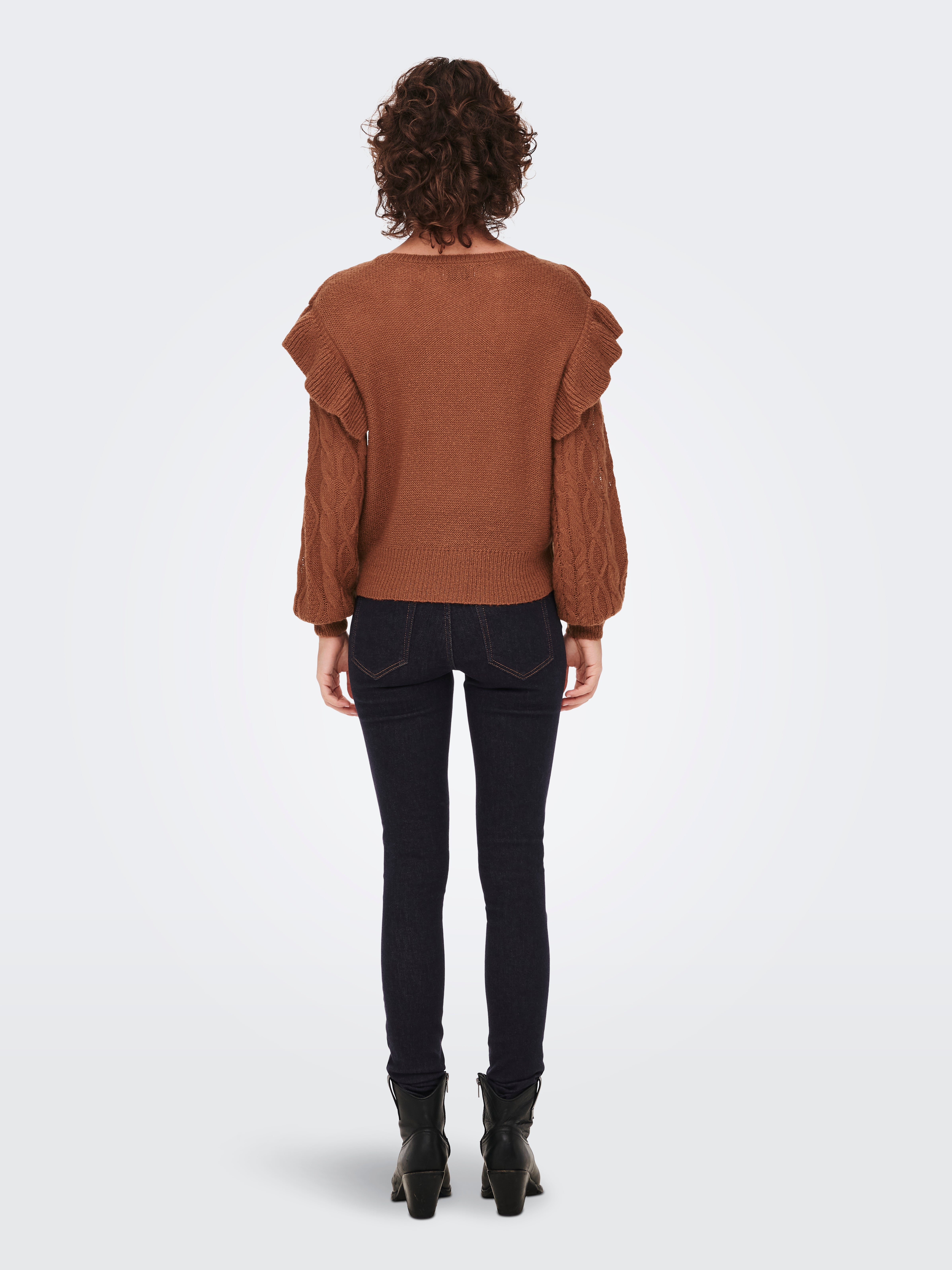 Frill yoke Knitted Pullover | Dark Brown | ONLY®