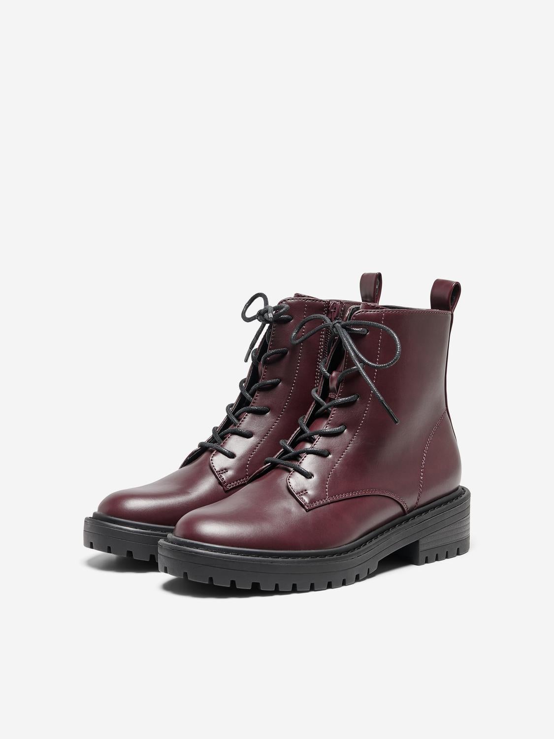 burgundy faux leather boots