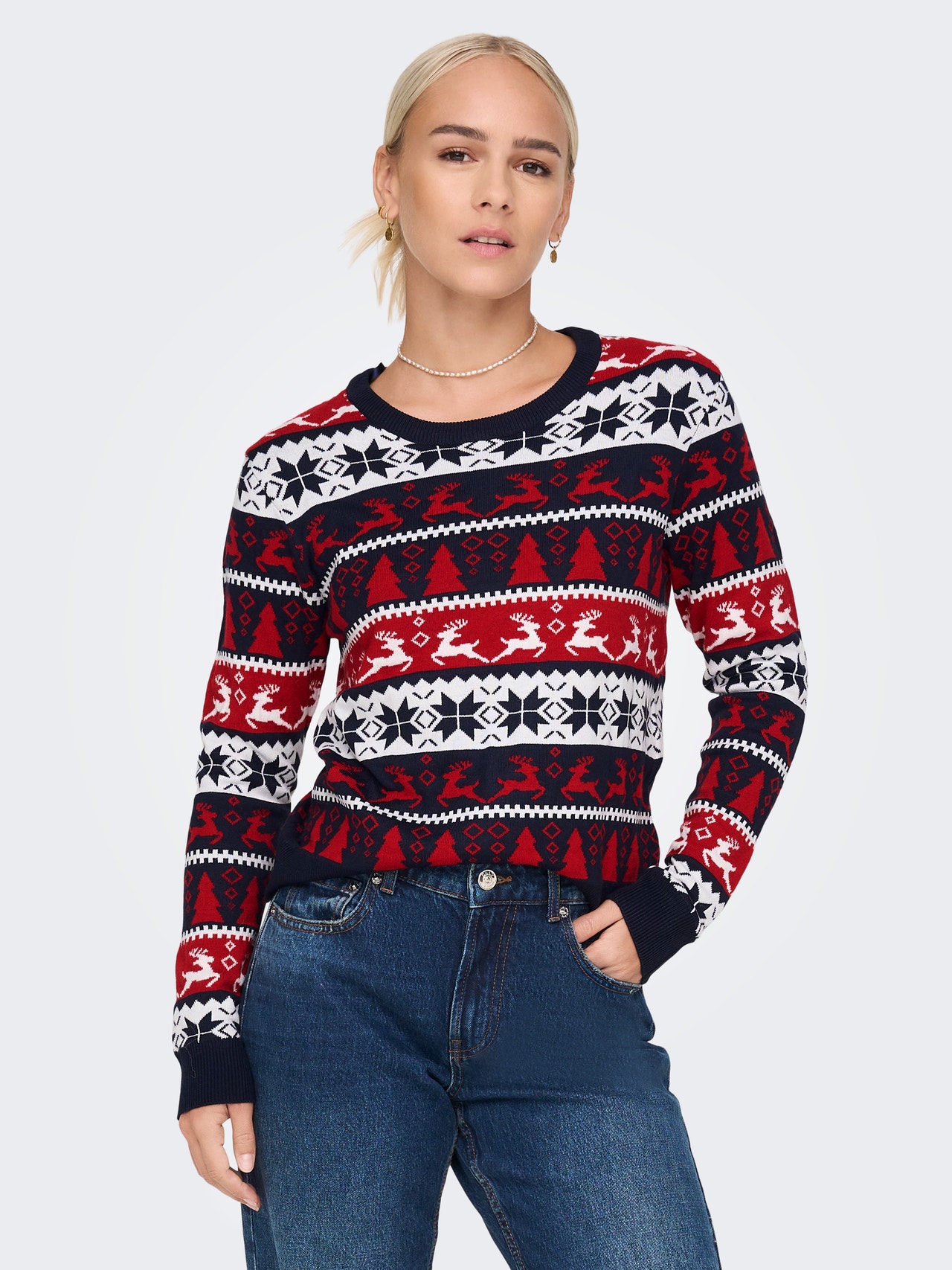 ONLY O-Neck Christmas Pullover -Night Sky - 15272170