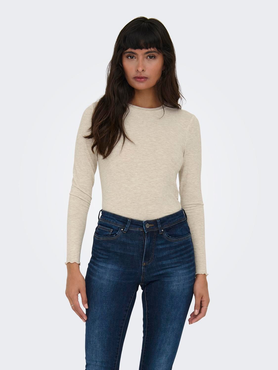 ONLY Wave edge Long sleeved top -Pumice Stone - 15272215
