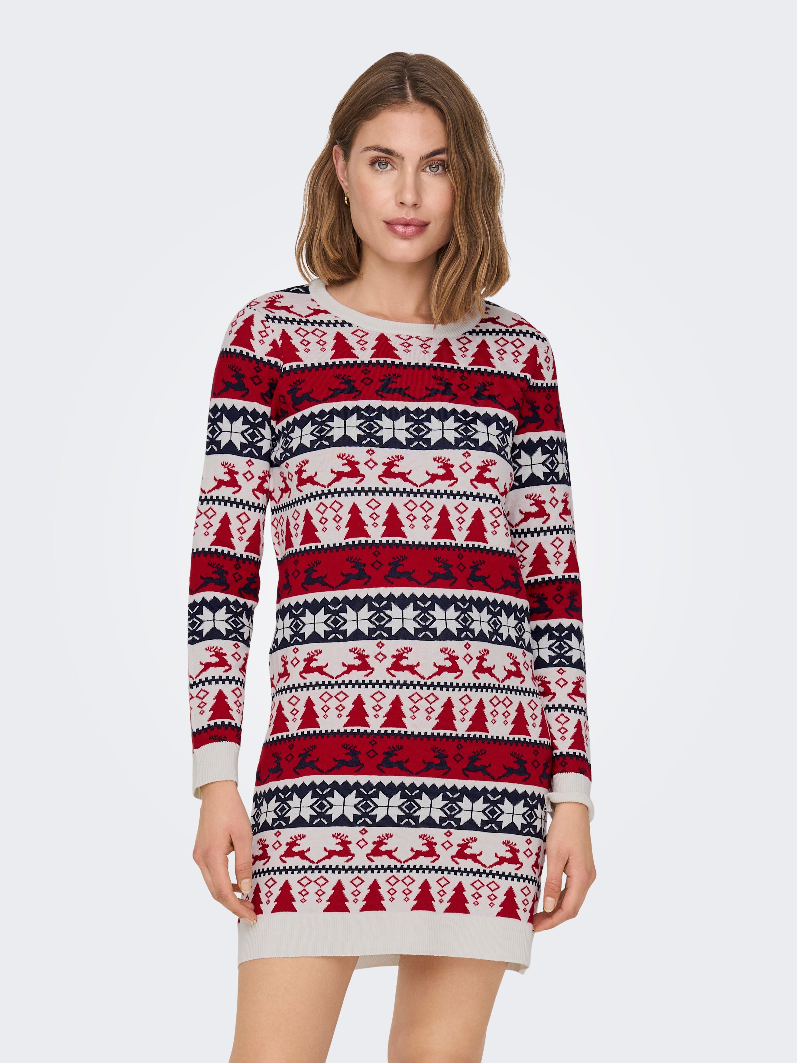 X-mas deer Knitted Dress | White | ONLY®
