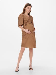 ONLY Regular Fit V-Neck Maternity Short dress -Tobacco Brown - 15272446