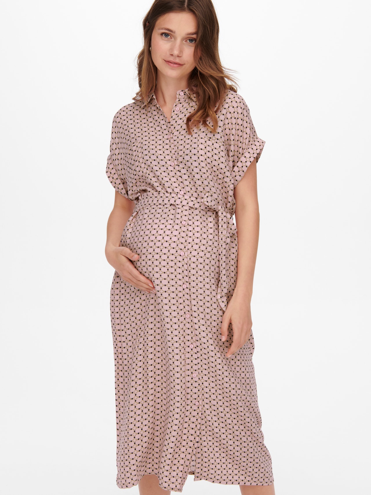 ONLY Normal geschnitten V-Ausschnitt Maternity Kurzes Kleid -Dawn Pink - 15272455