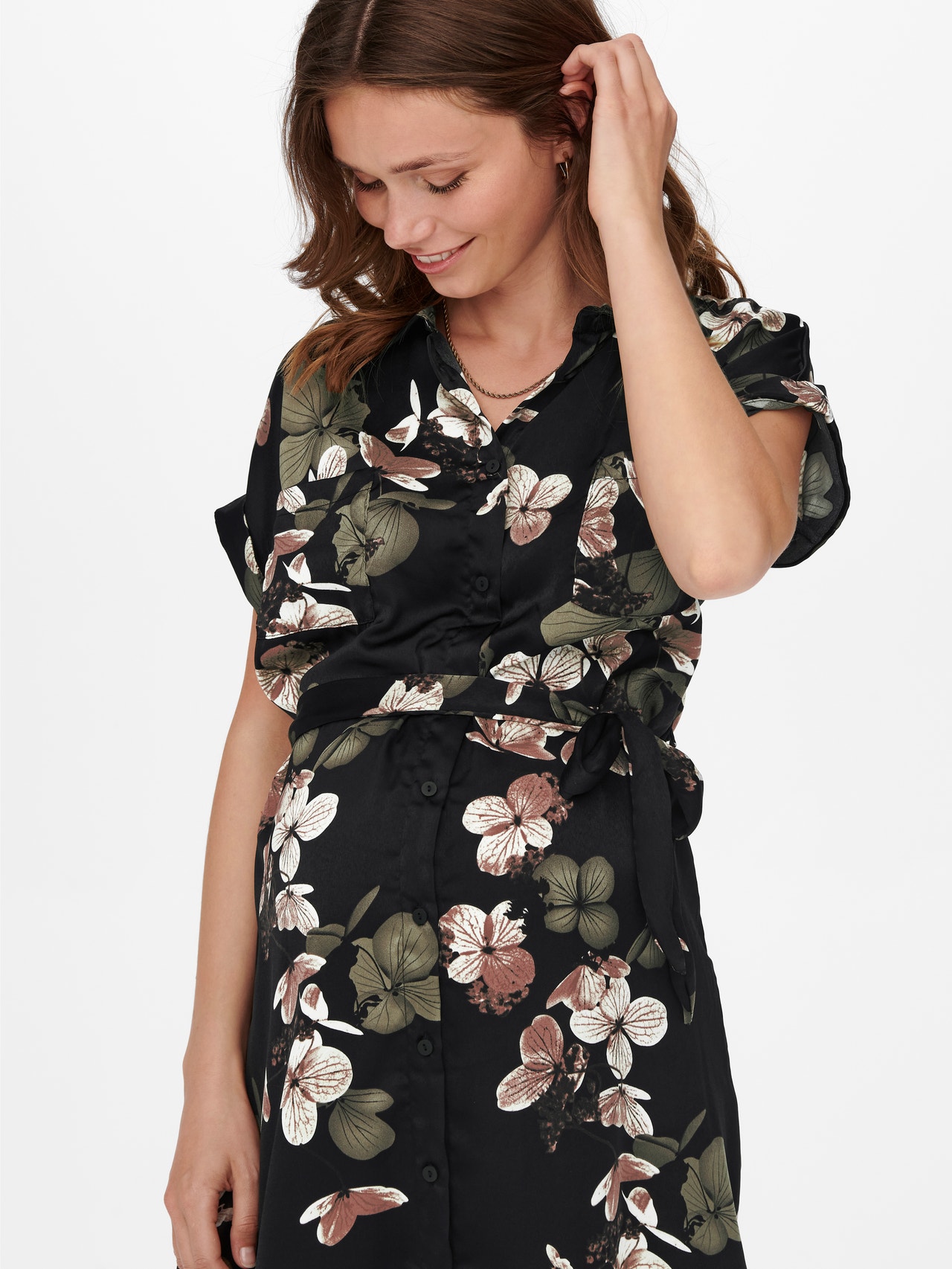 ONLY Normal geschnitten V-Ausschnitt Maternity Kurzes Kleid -Black - 15272456